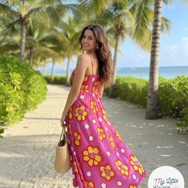 VISCOSE FOND ROSE FLEURS JAUNE - My Little Coupon