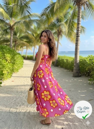 VISCOSE FOND ROSE FLEURS JAUNE - My Little Coupon