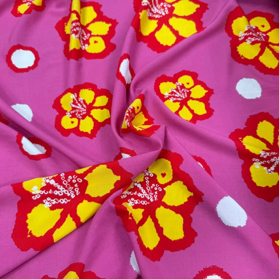 VISCOSE FOND ROSE FLEURS JAUNE - My Little Coupon