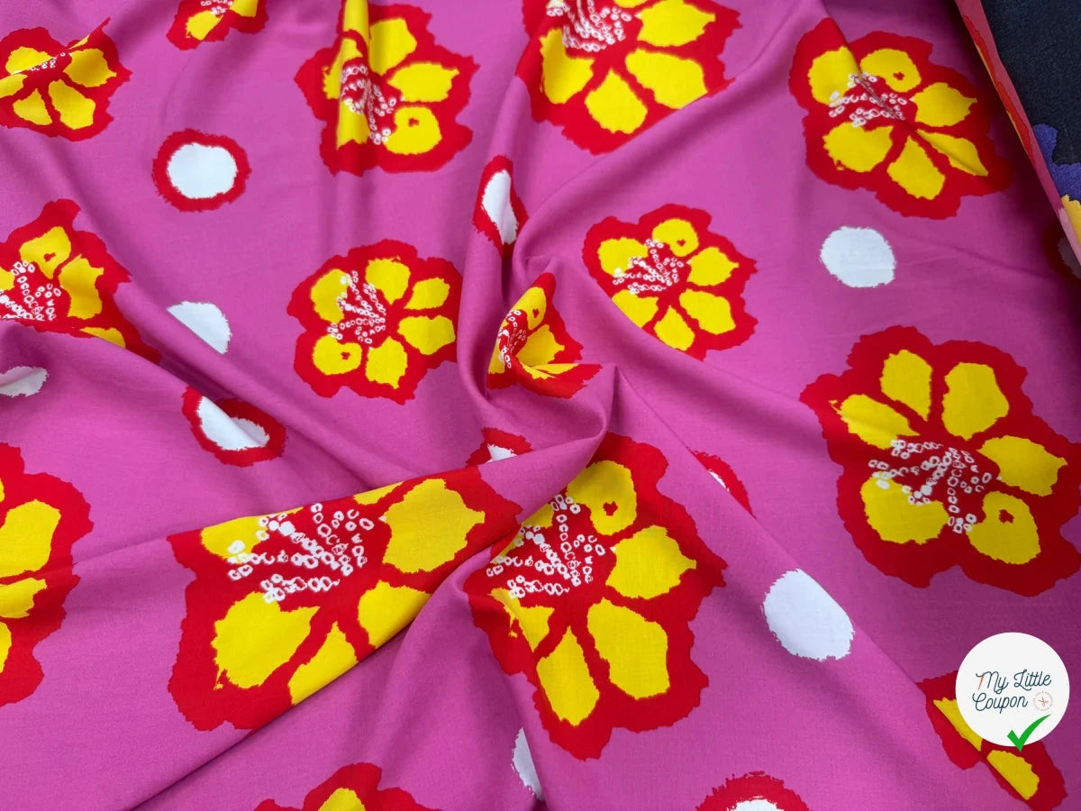 VISCOSE FOND ROSE FLEURS JAUNE - My Little Coupon