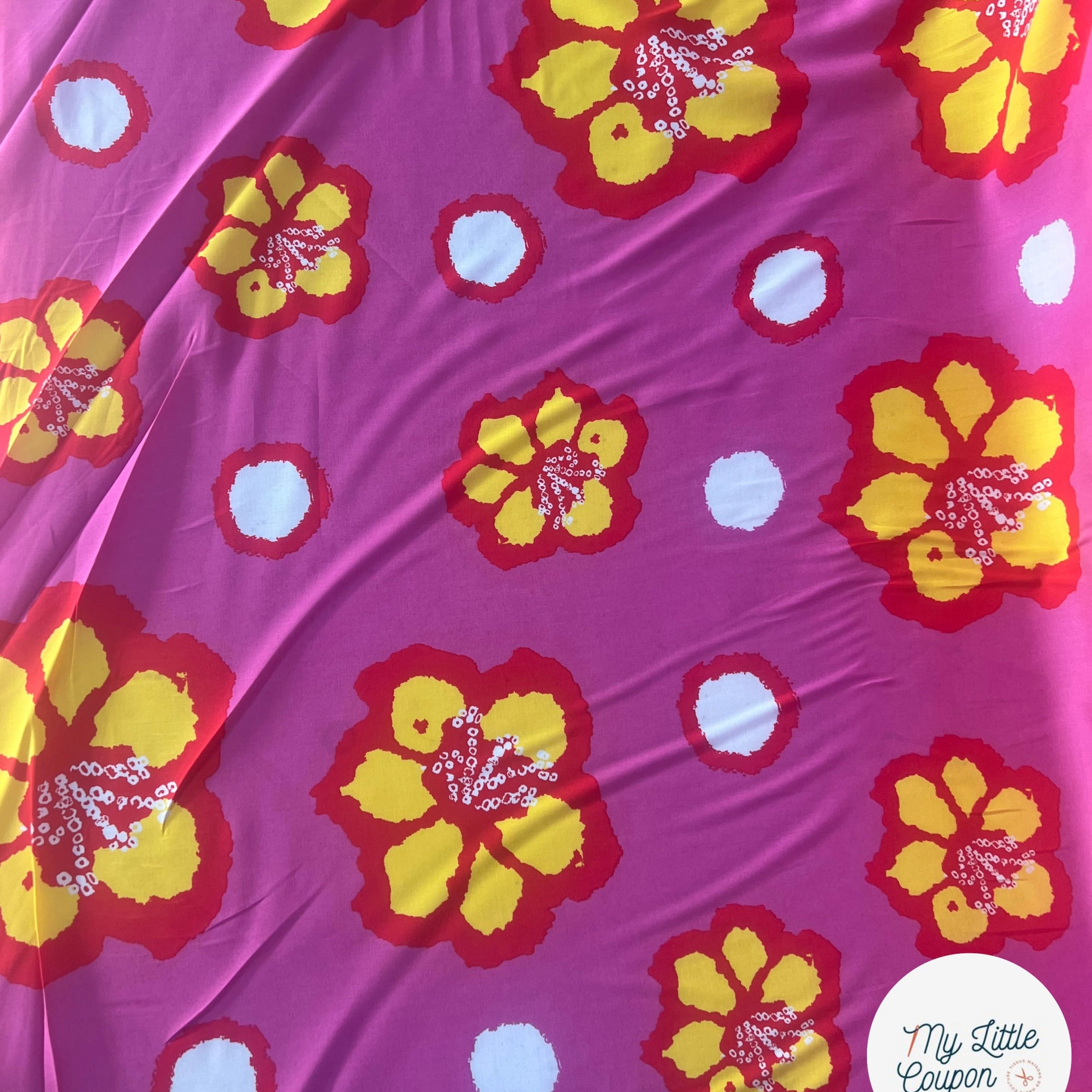 VISCOSE FOND ROSE FLEURS JAUNE - My Little Coupon