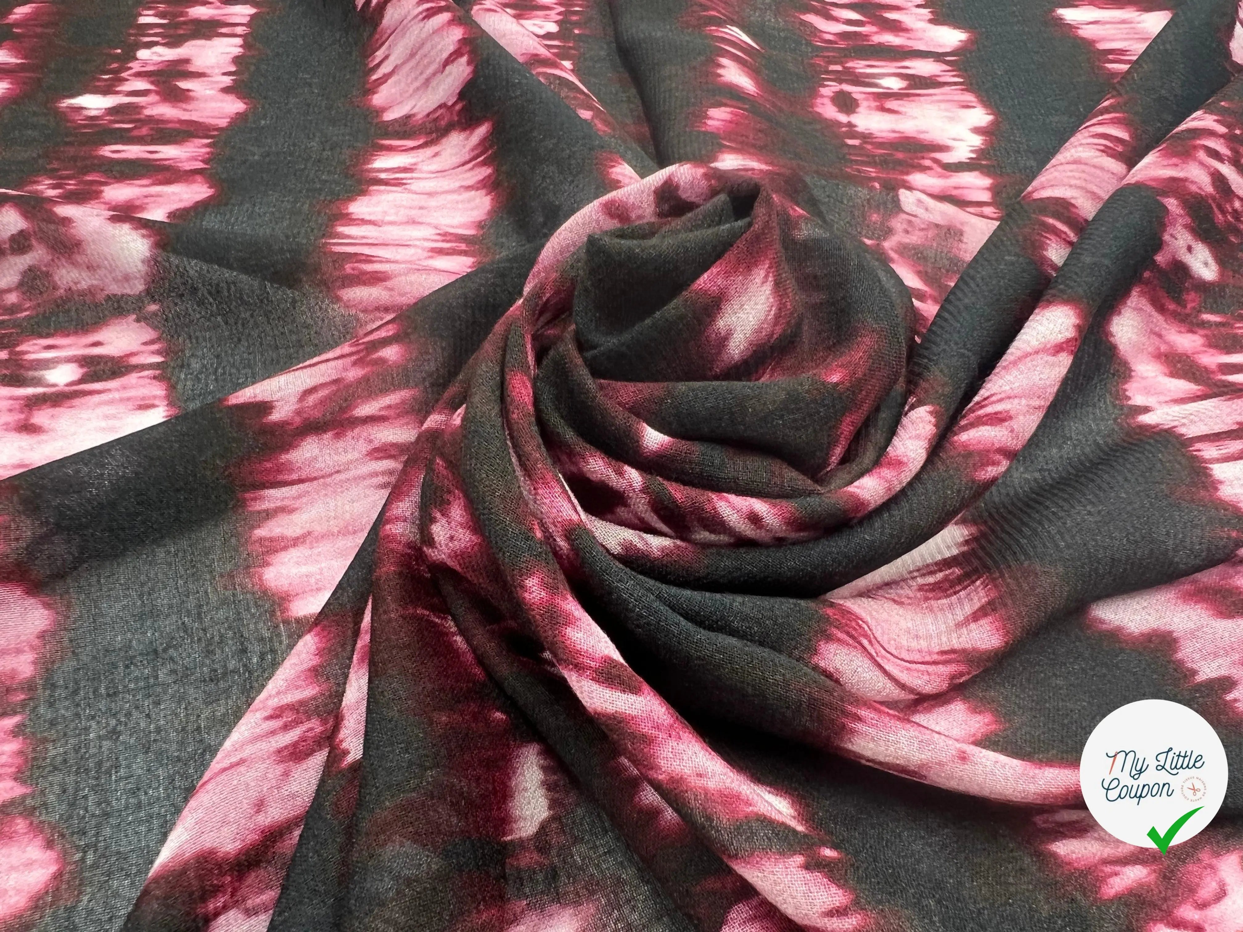 VISCOSE IMPRIMÉ TYE AND DYE BORDEAUX ET NOIR - My Little Coupon - tissu - coudre