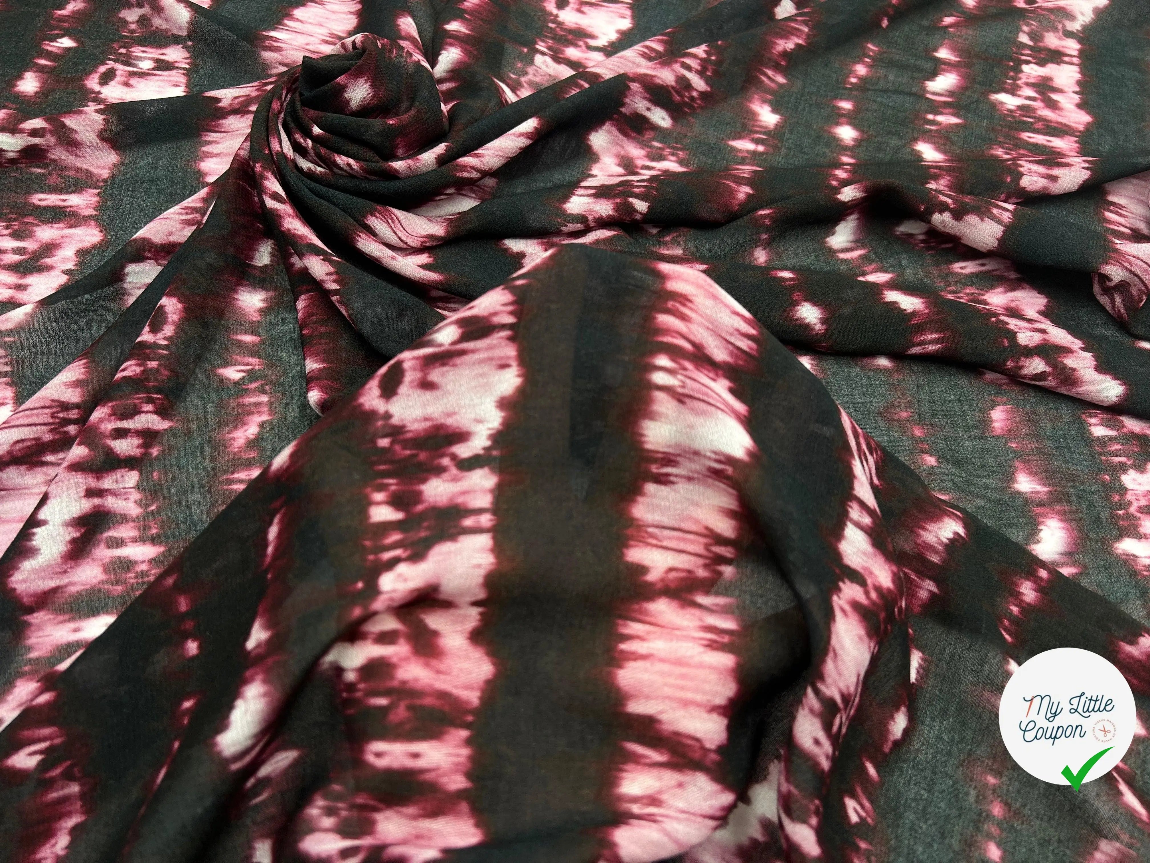 VISCOSE IMPRIMÉ TYE AND DYE BORDEAUX ET NOIR - My Little Coupon - tissu - coudre