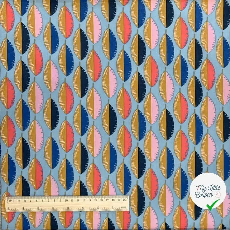 VISCOSE IMPRIMÉE FEUILLES MULTICOLORE FOND BLEU - My Little Coupon - tissu - coudre