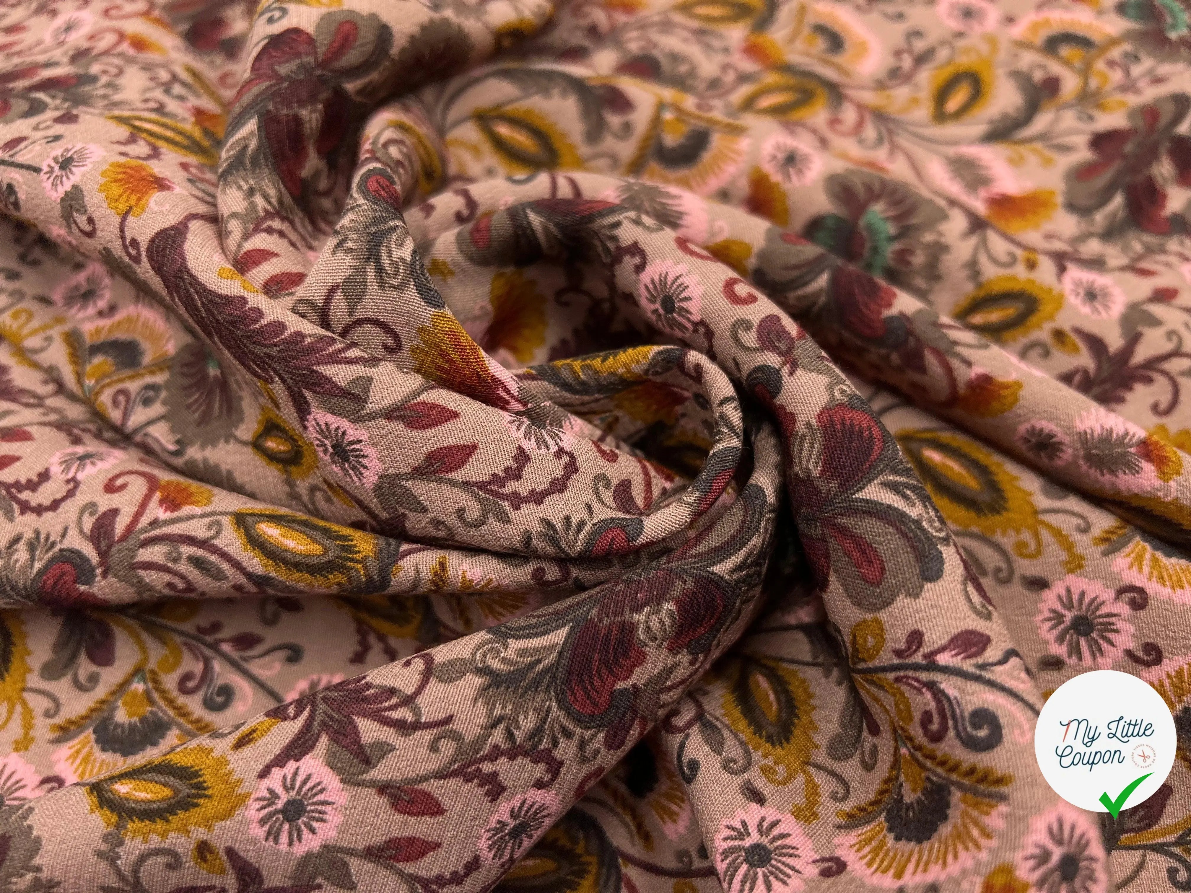 VISCOSE IMPRIMÉE FLORALIE DE VIEUX ROSE - My Little Coupon - tissu - coudre