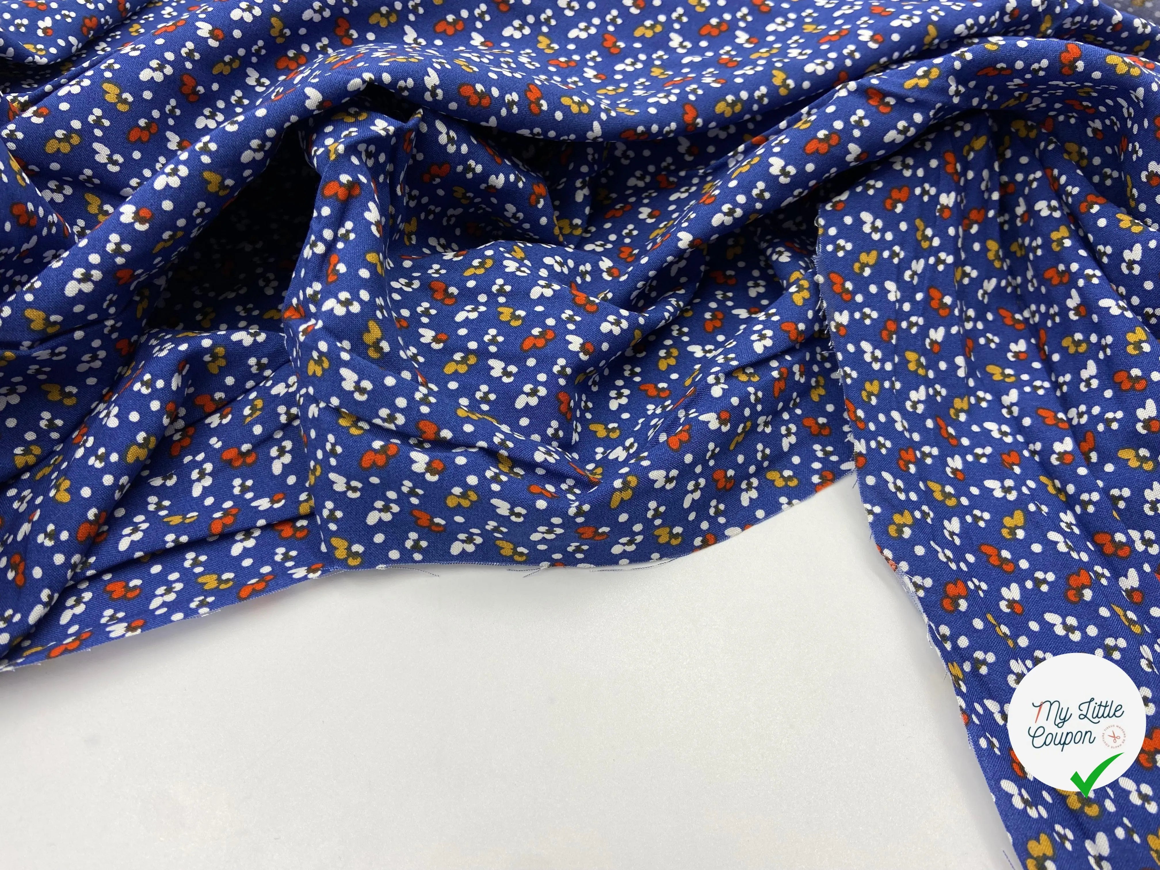 VISCOSE IMPRIMÉE LITTLE FLOWER FOND MARINE - My Little Coupon - tissu - coudre