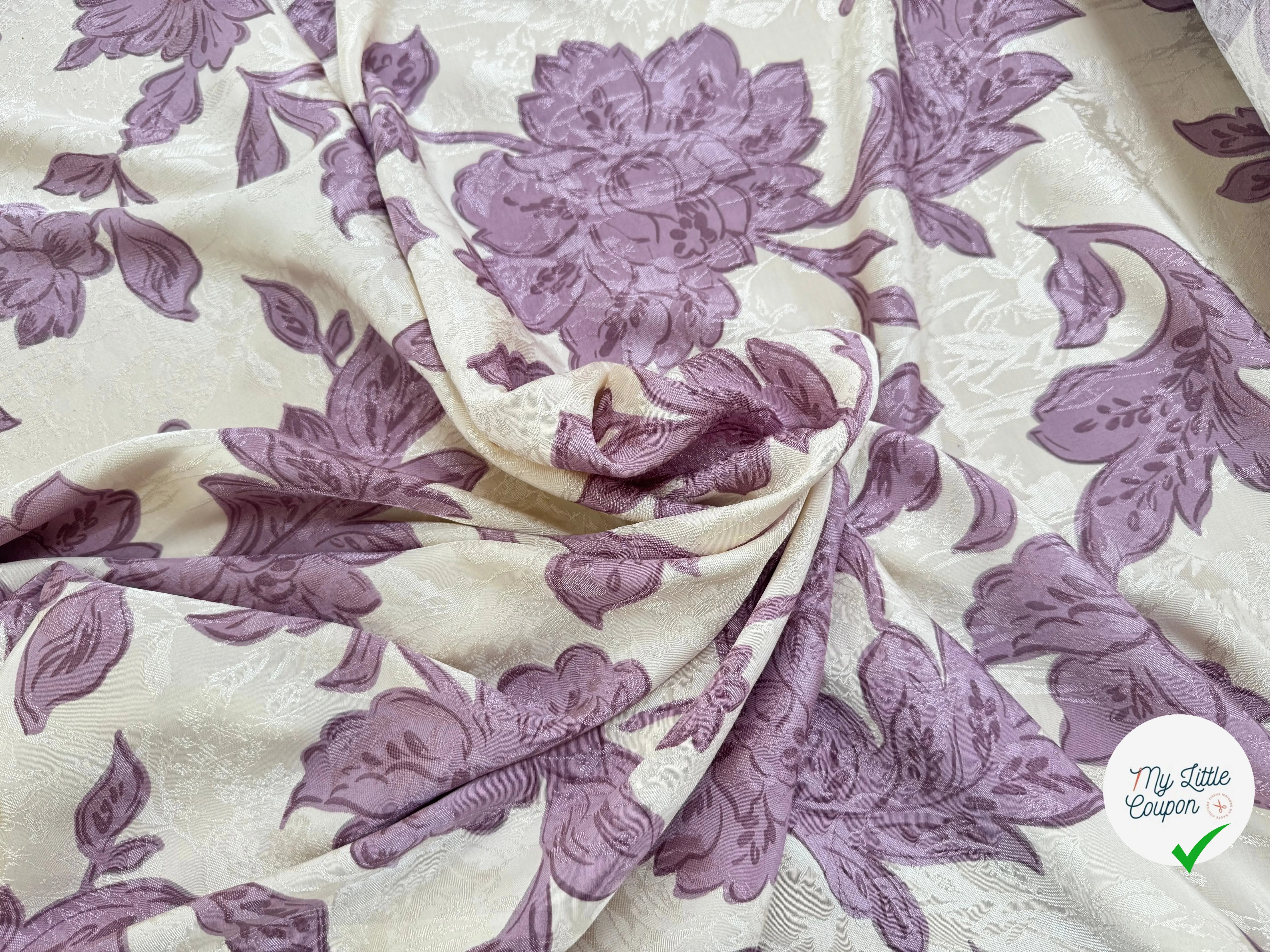 VISCOSE JACQUARD MOTIF FLEURS VIOLET ECOVERO - My Little Coupon