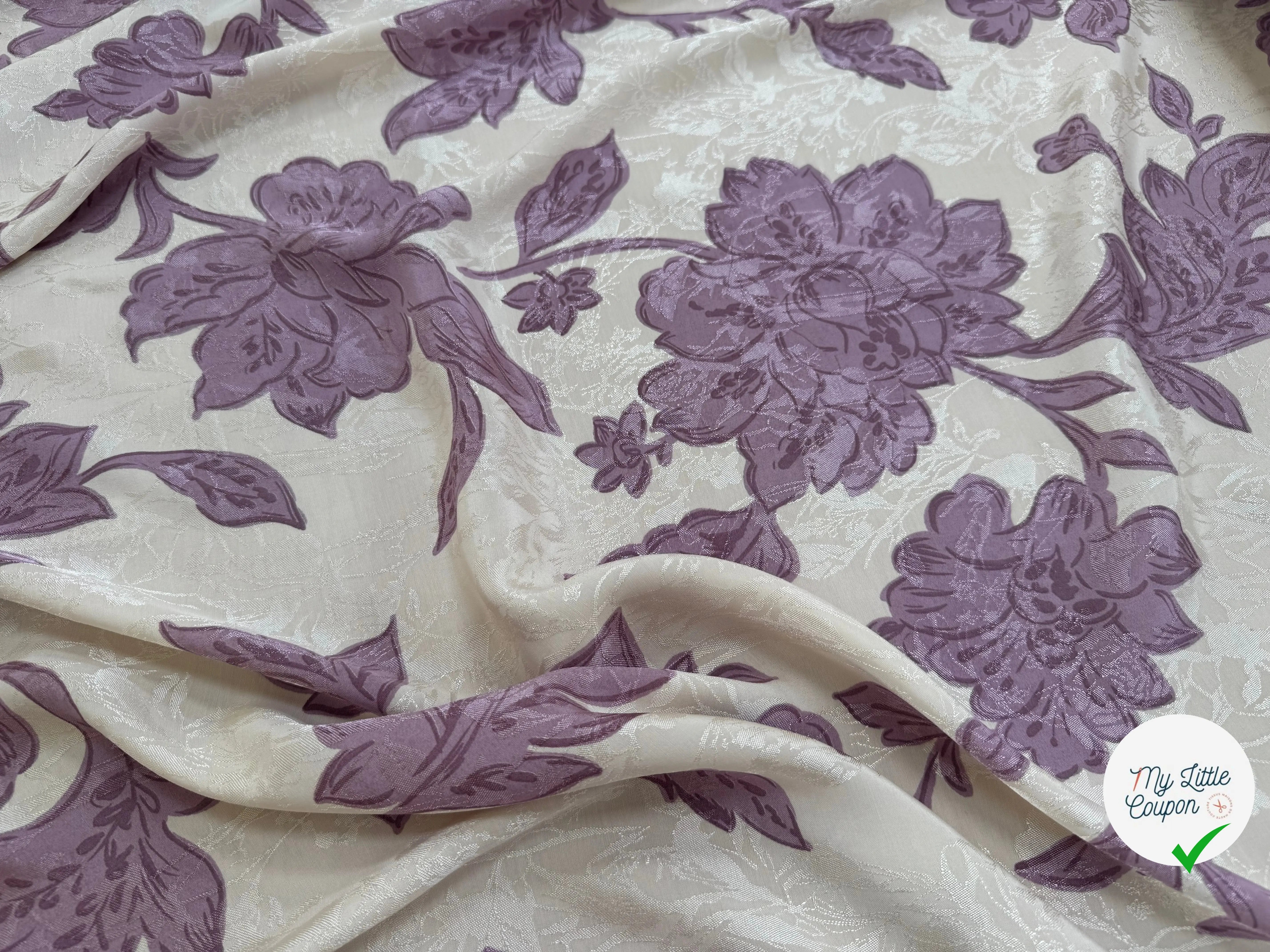 VISCOSE JACQUARD MOTIF FLEURS VIOLET ECOVERO - My Little Coupon