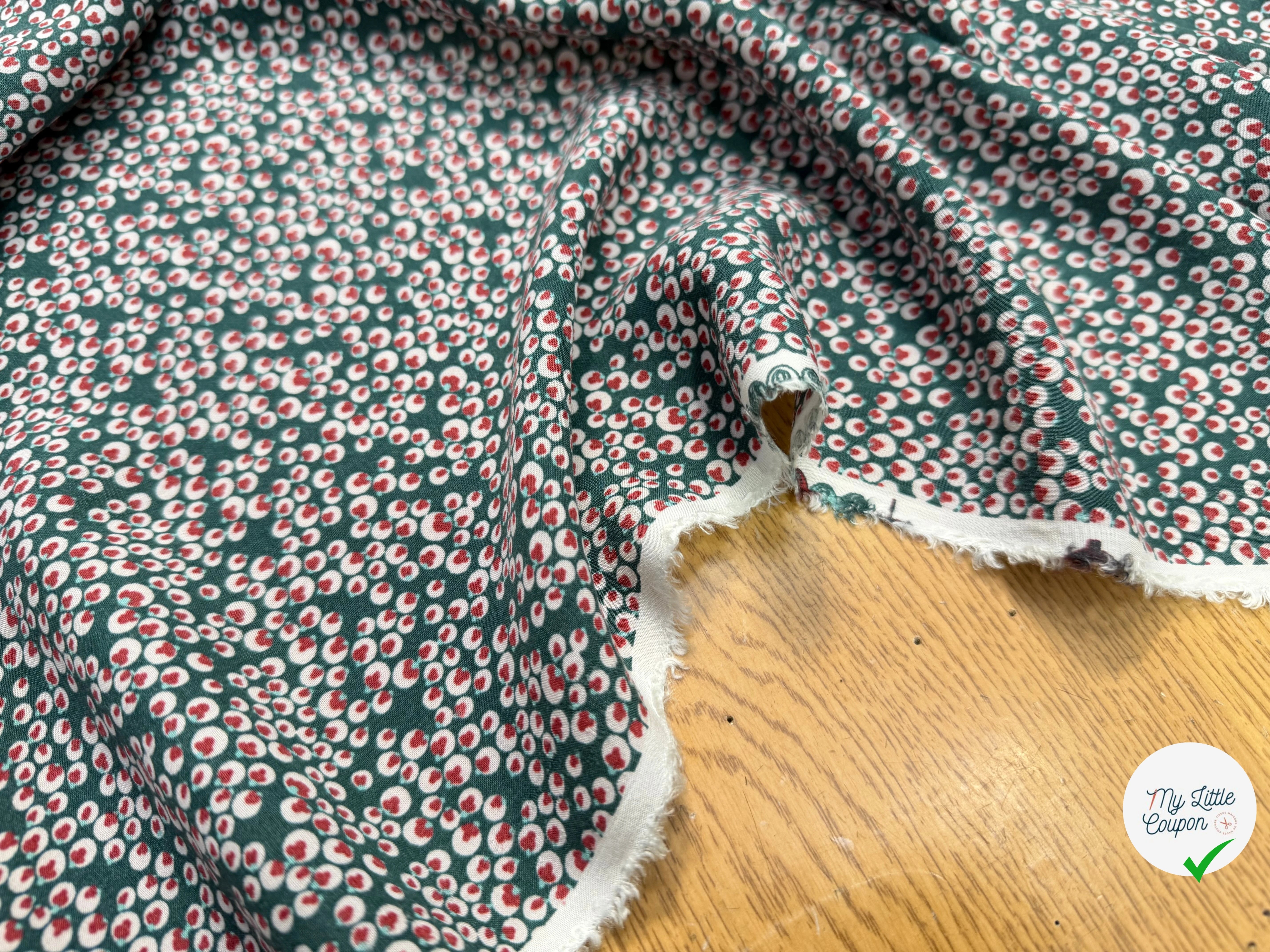 VISCOSE JOLI VERT BULLES ROSÉ ROUGE - My Little Coupon