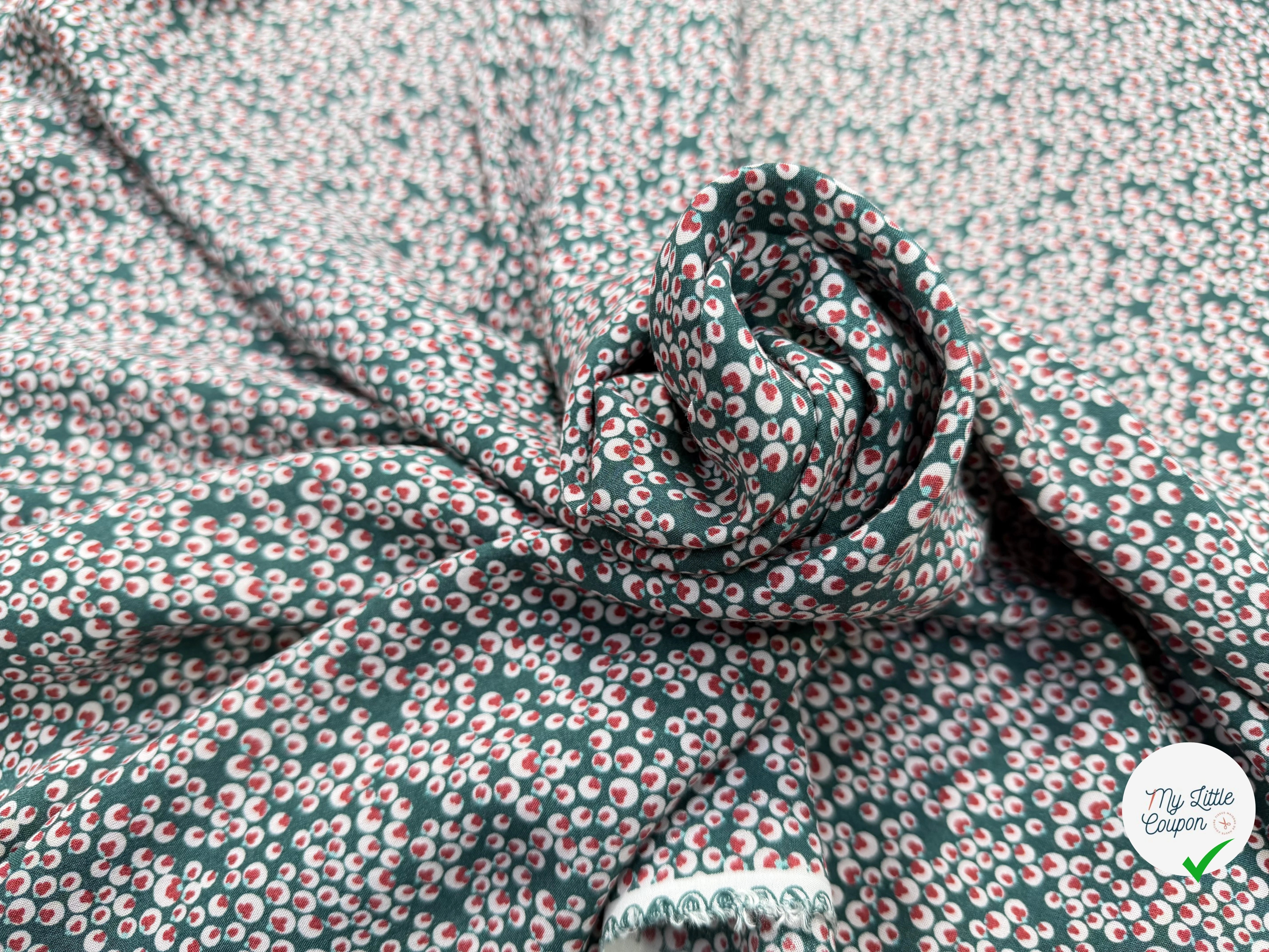 VISCOSE JOLI VERT BULLES ROSÉ ROUGE - My Little Coupon