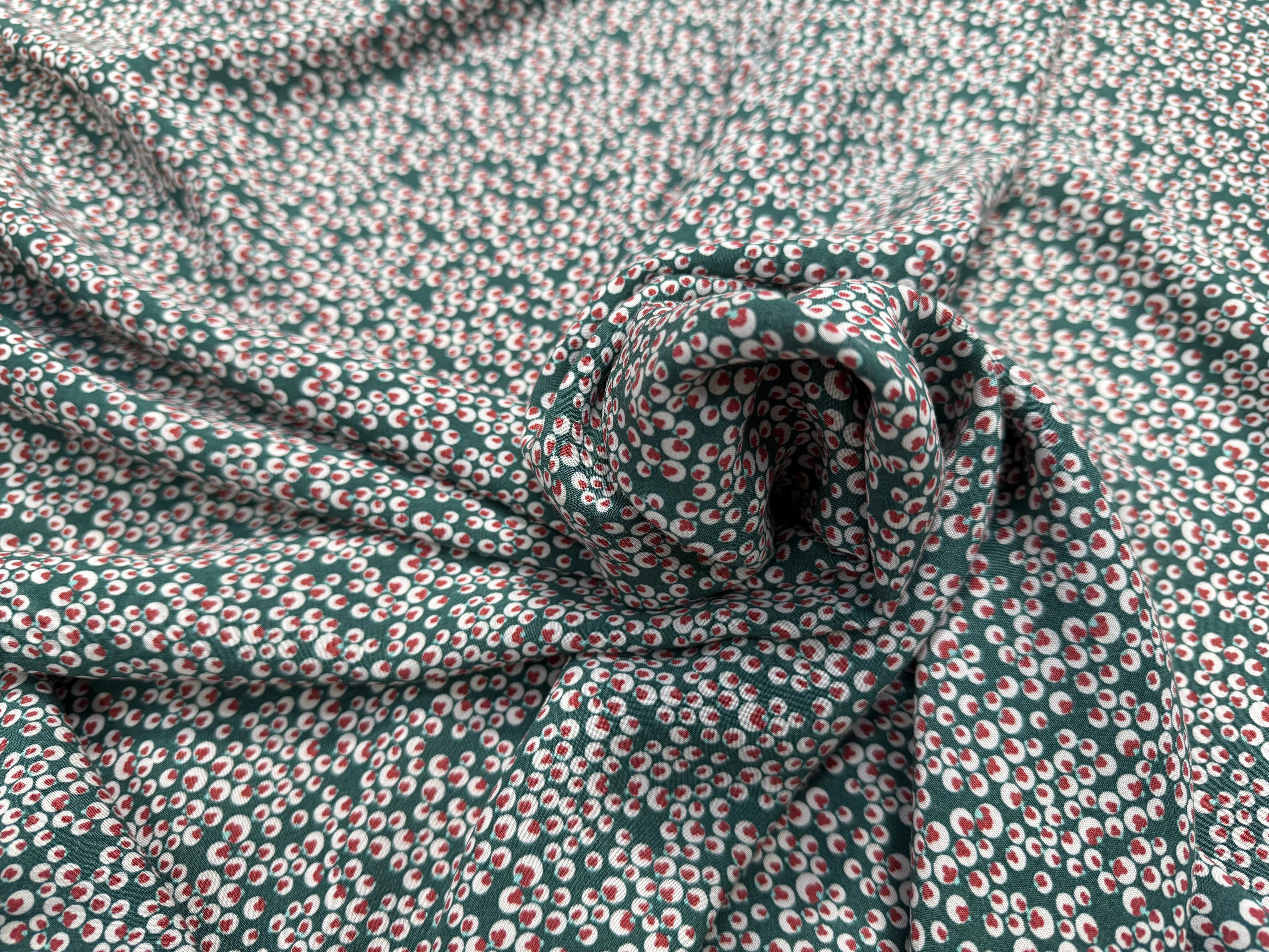 VISCOSE JOLI VERT BULLES ROSÉ ROUGE - My Little Coupon