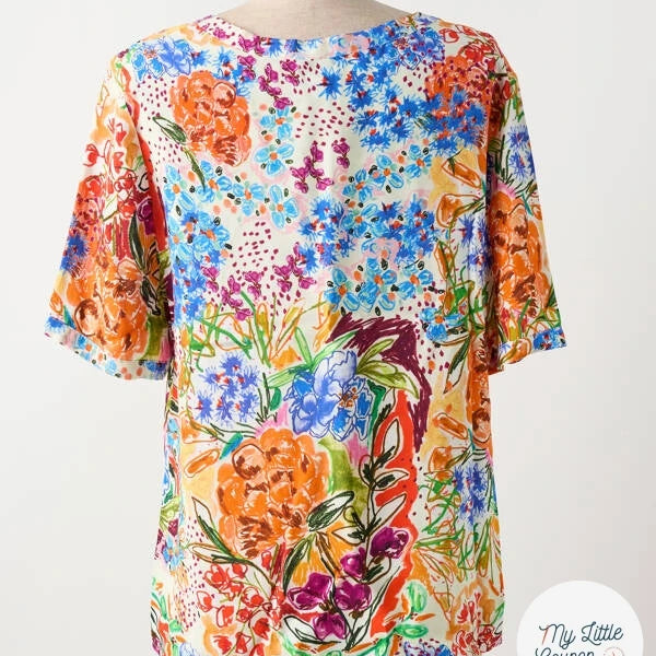 VISCOSE LÉGÈREMENT CREPÉE IMPRIMÉ FLORAL MULTICOLORE FANTASY GARDEN - My Little Coupon