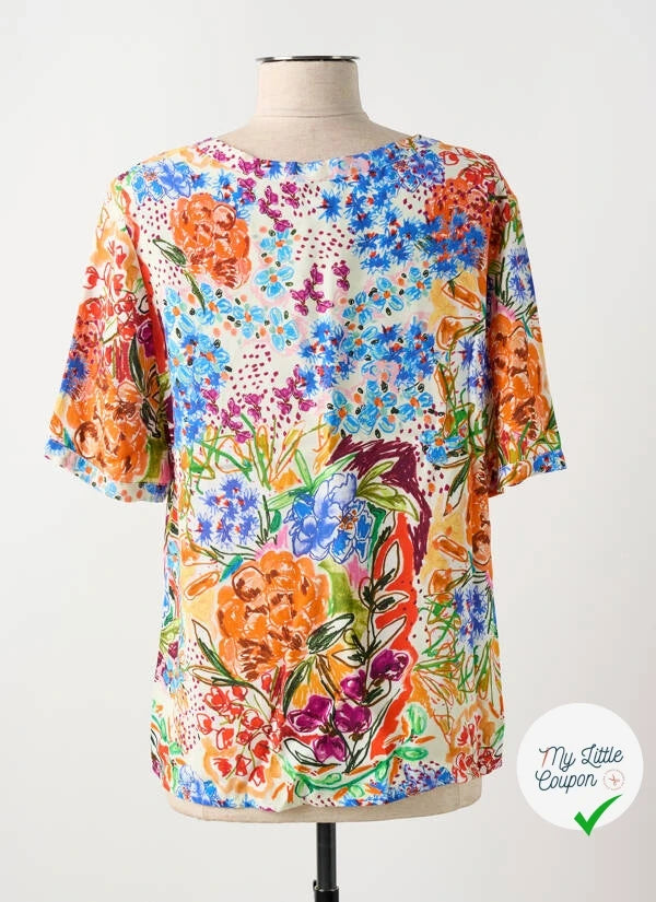 VISCOSE LÉGÈREMENT CREPÉE IMPRIMÉ FLORAL MULTICOLORE FANTASY GARDEN - My Little Coupon