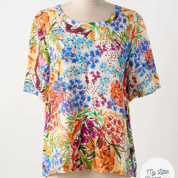 VISCOSE LÉGÈREMENT CREPÉE IMPRIMÉ FLORAL MULTICOLORE FANTASY GARDEN - My Little Coupon