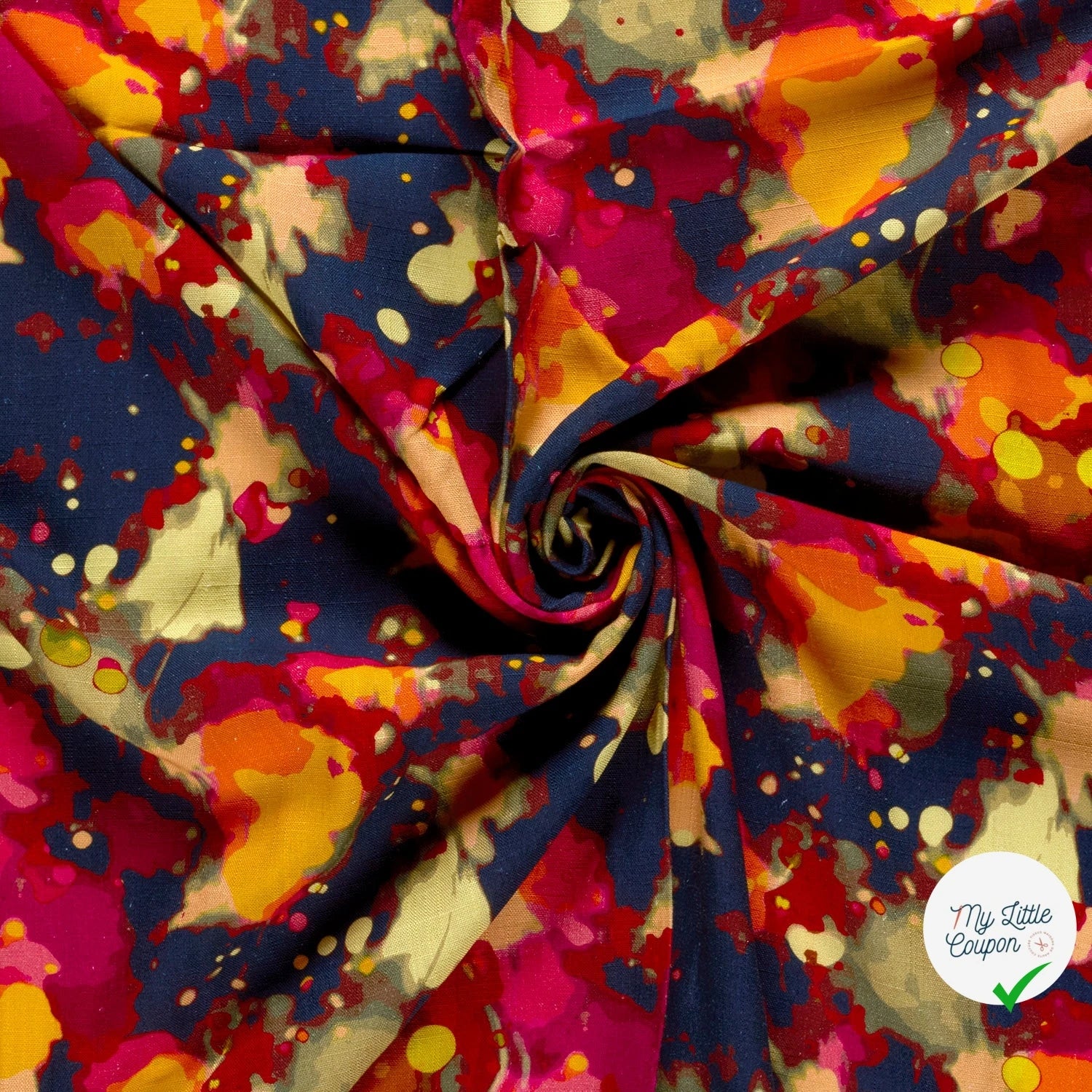 VISCOSE LIN CHAINE ET TRAME ABSTRAIT BLEU MARINE - My Little Coupon