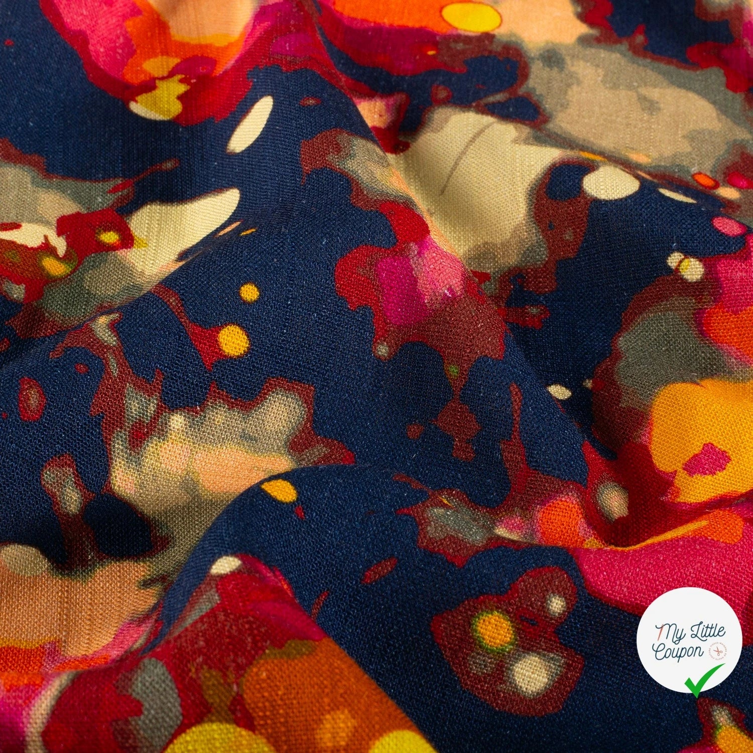 VISCOSE LIN CHAINE ET TRAME ABSTRAIT BLEU MARINE - My Little Coupon