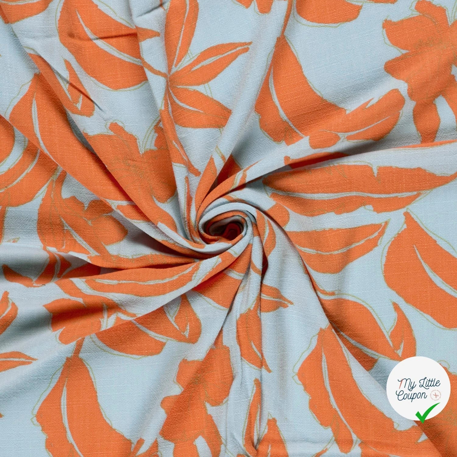 VISCOSE LIN CHAINE ET TRAME FLEURS BLEU CLAIR - My Little Coupon