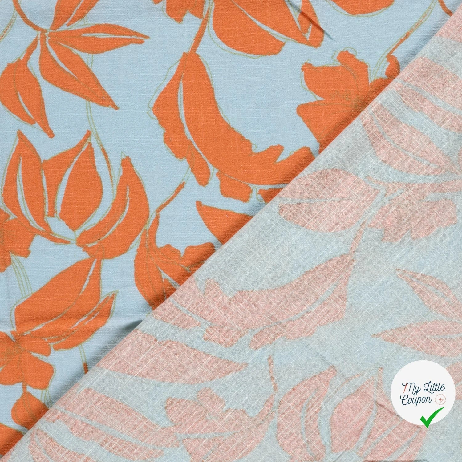 VISCOSE LIN CHAINE ET TRAME FLEURS BLEU CLAIR - My Little Coupon