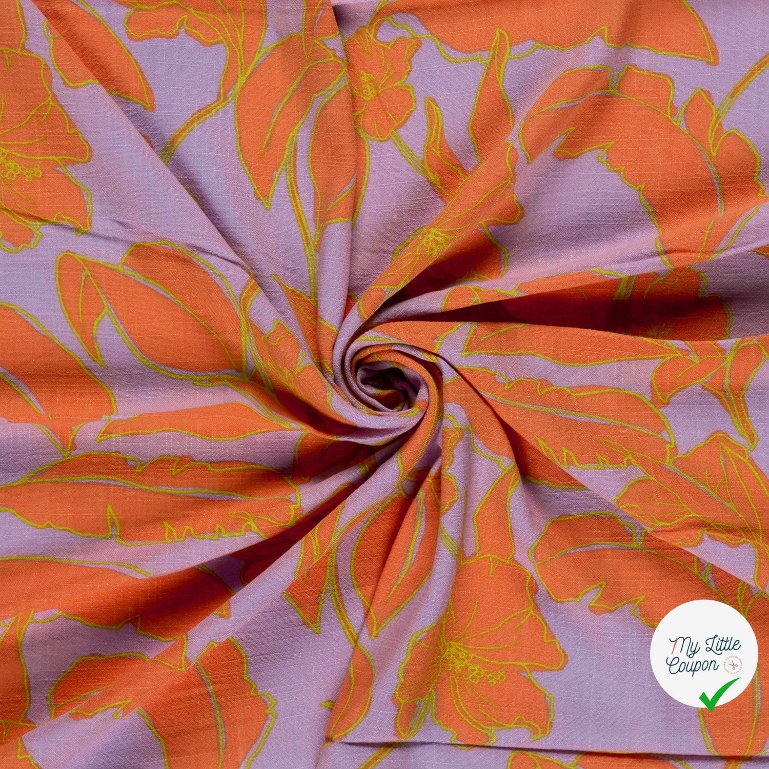 VISCOSE LIN CHAINE ET TRAME FLEURS LILAS - My Little Coupon