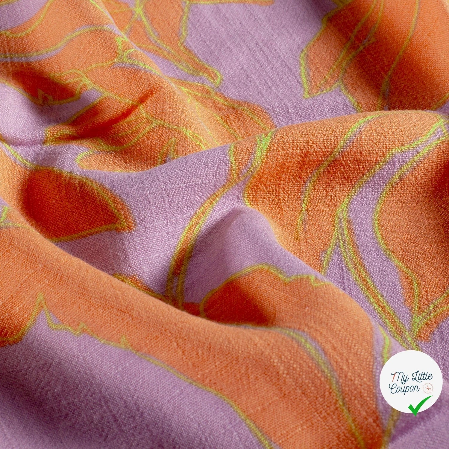 VISCOSE LIN CHAINE ET TRAME FLEURS LILAS - My Little Coupon