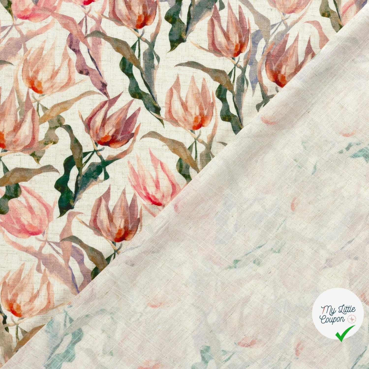 VISCOSE LIN CHAINE ET TRAME FLEURS VERT OLIVE - My Little Coupon