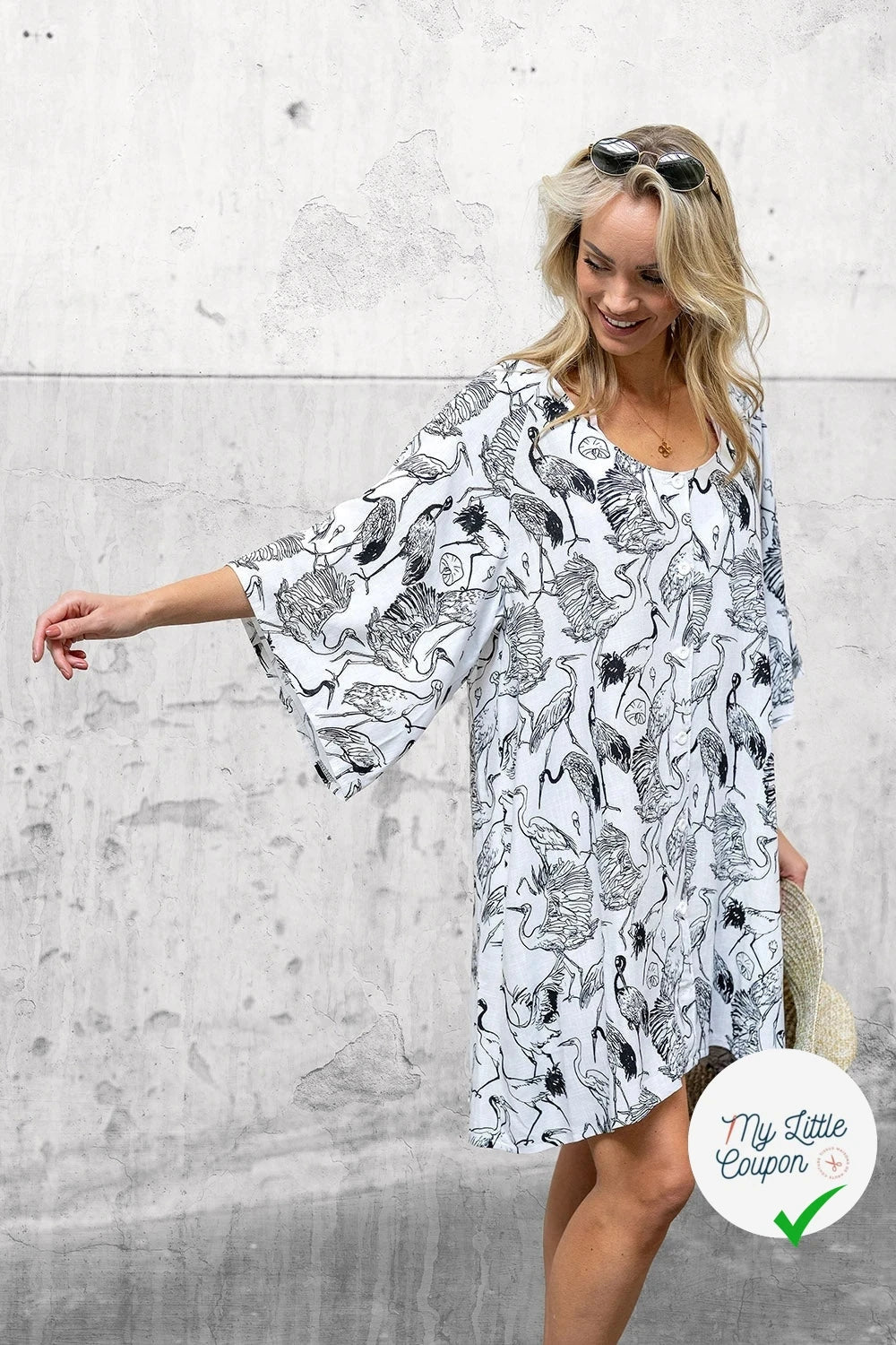 VISCOSE LIN CHAINE ET TRAME OISEAUX BLANC - My Little Coupon