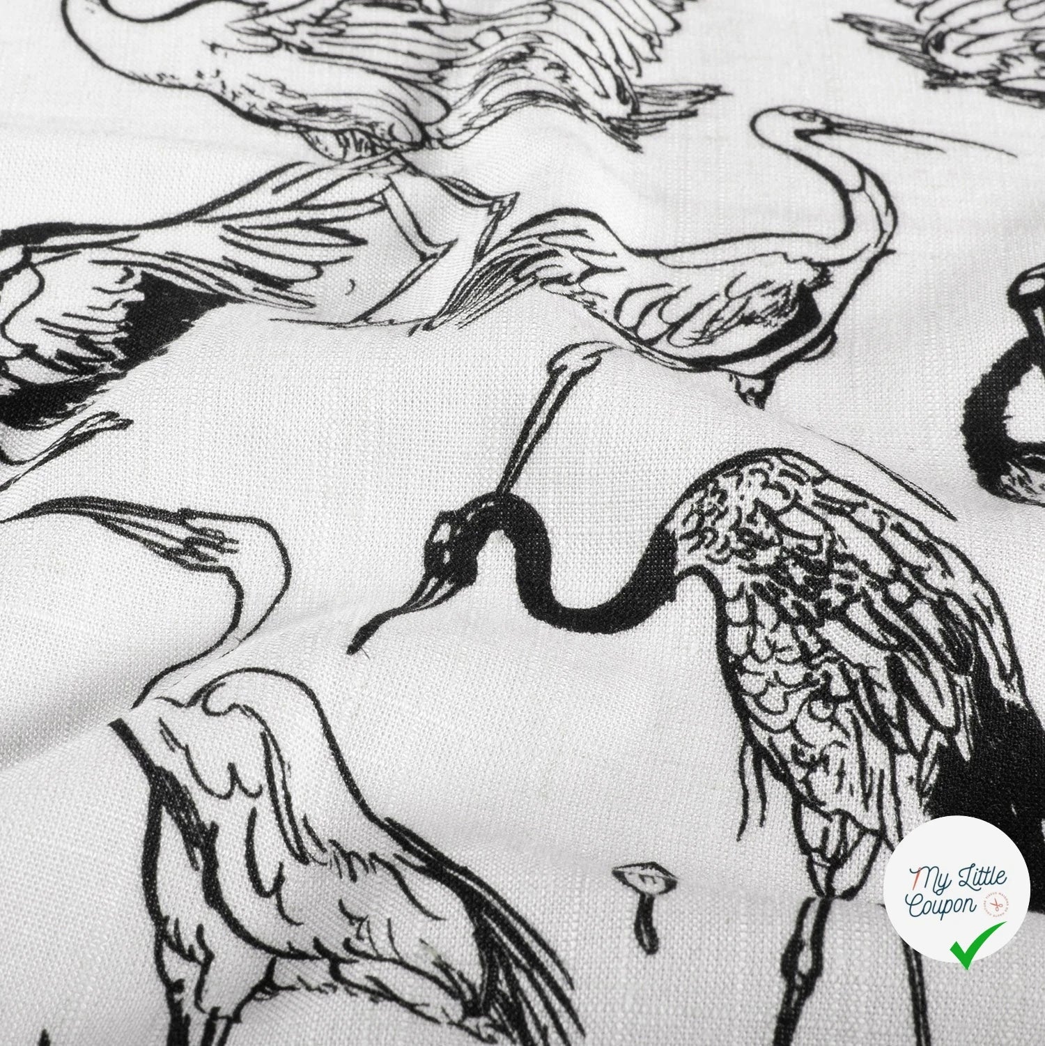 VISCOSE LIN CHAINE ET TRAME OISEAUX BLANC - My Little Coupon