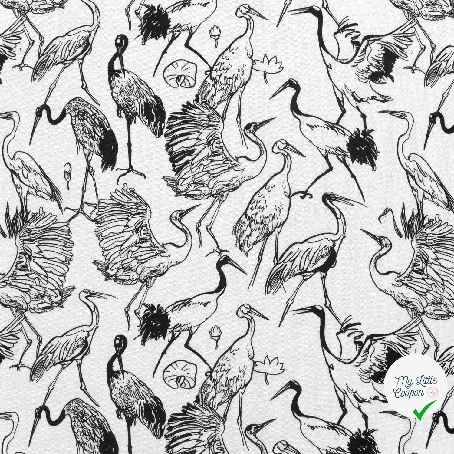 VISCOSE LIN CHAINE ET TRAME OISEAUX BLANC - My Little Coupon