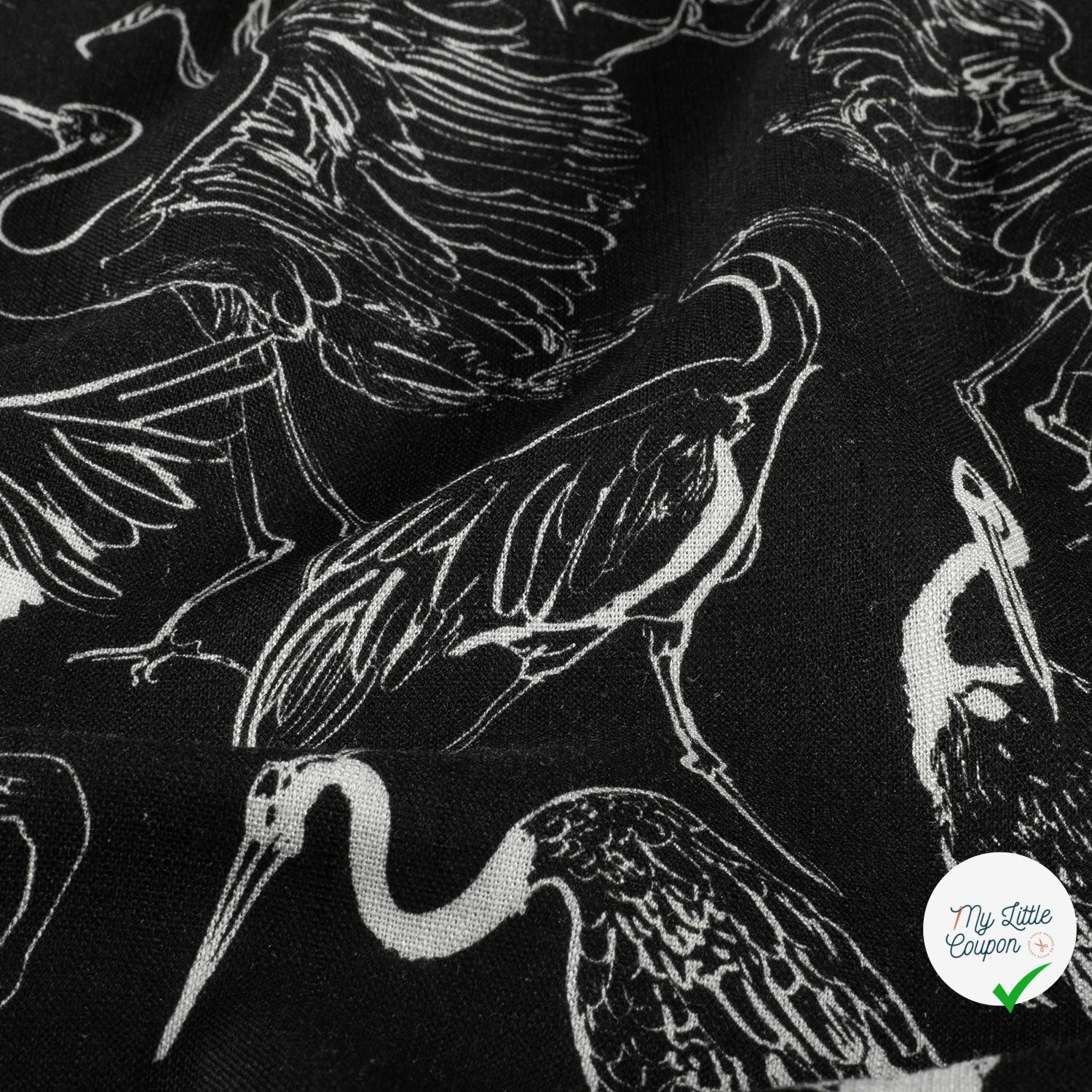 VISCOSE LIN CHAINE ET TRAME OISEAUX NOIR - My Little Coupon