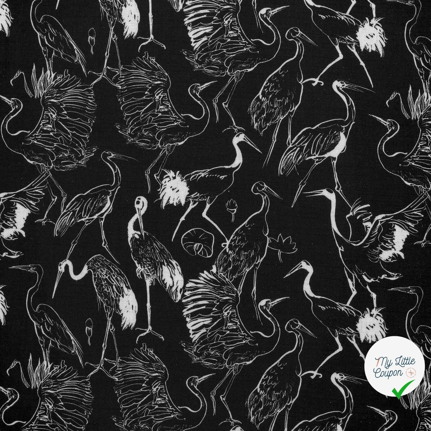 VISCOSE LIN CHAINE ET TRAME OISEAUX NOIR - My Little Coupon