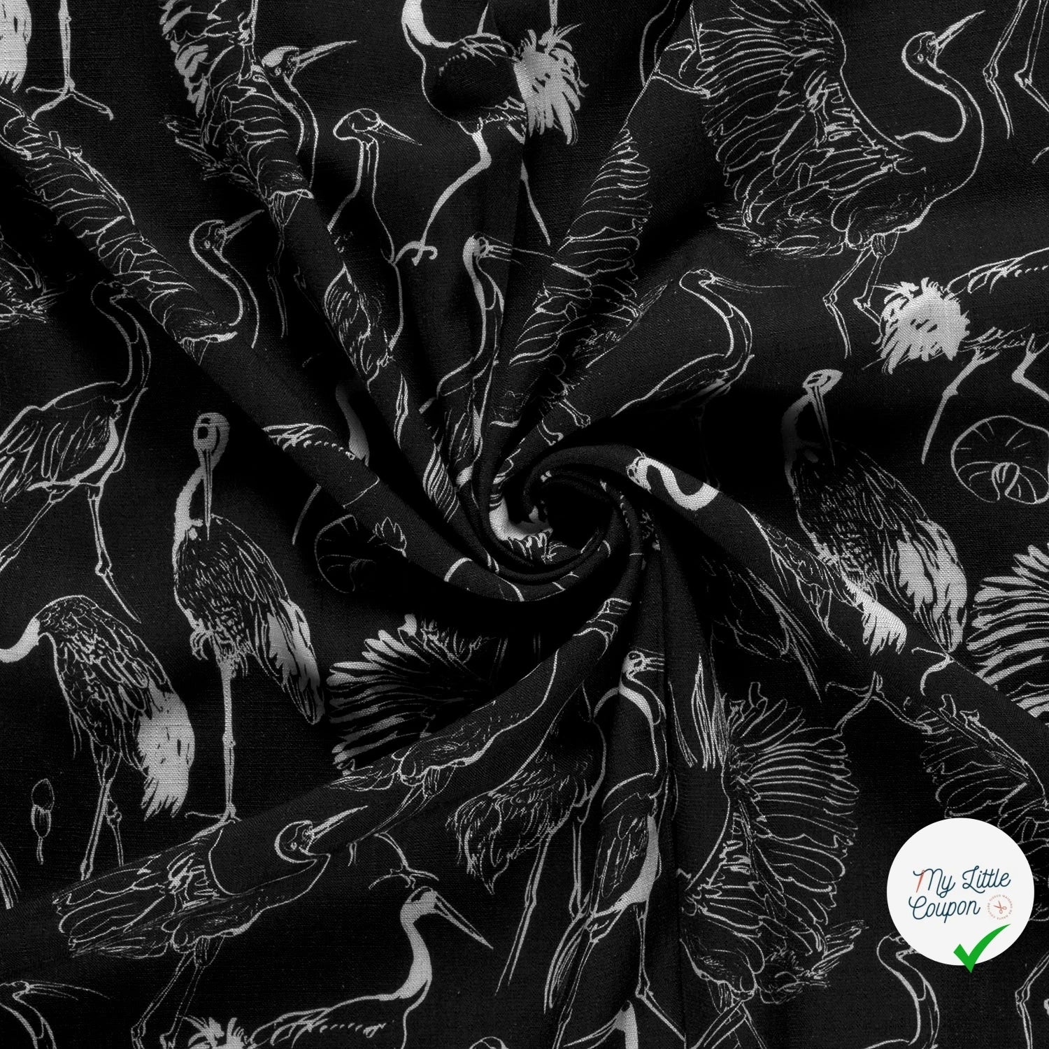 VISCOSE LIN CHAINE ET TRAME OISEAUX NOIR - My Little Coupon