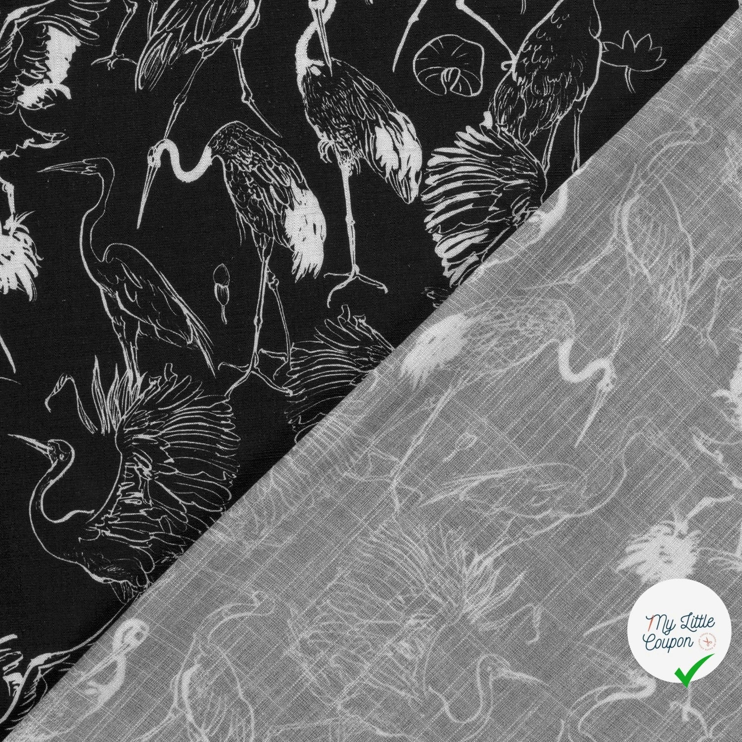 VISCOSE LIN CHAINE ET TRAME OISEAUX NOIR - My Little Coupon