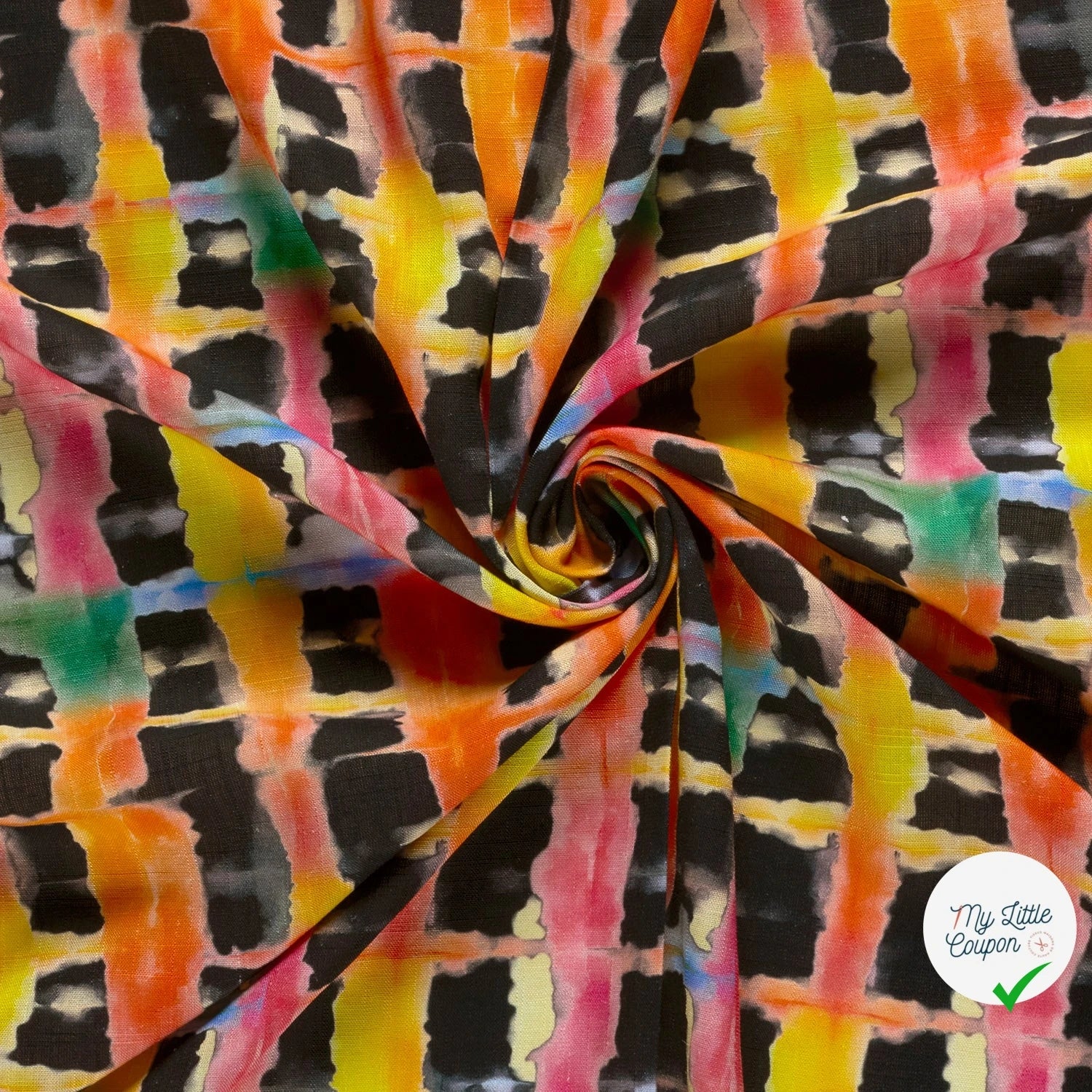 VISCOSE LIN CHAINE ET TRAME TISSU IMPRIMÉ ABSTRAIT BLEU MARINE #2 - My Little Coupon