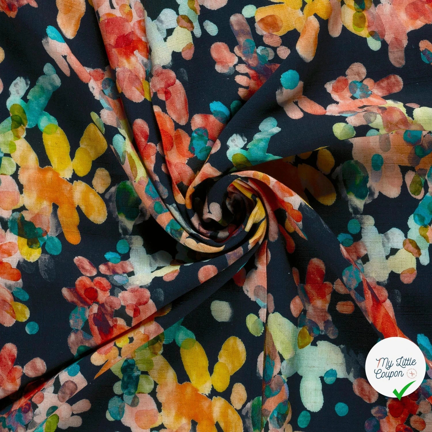 VISCOSE LIN CHAINE ET TRAME TISSU IMPRIMÉ ABSTRAIT BLEU MARINE #3 - My Little Coupon