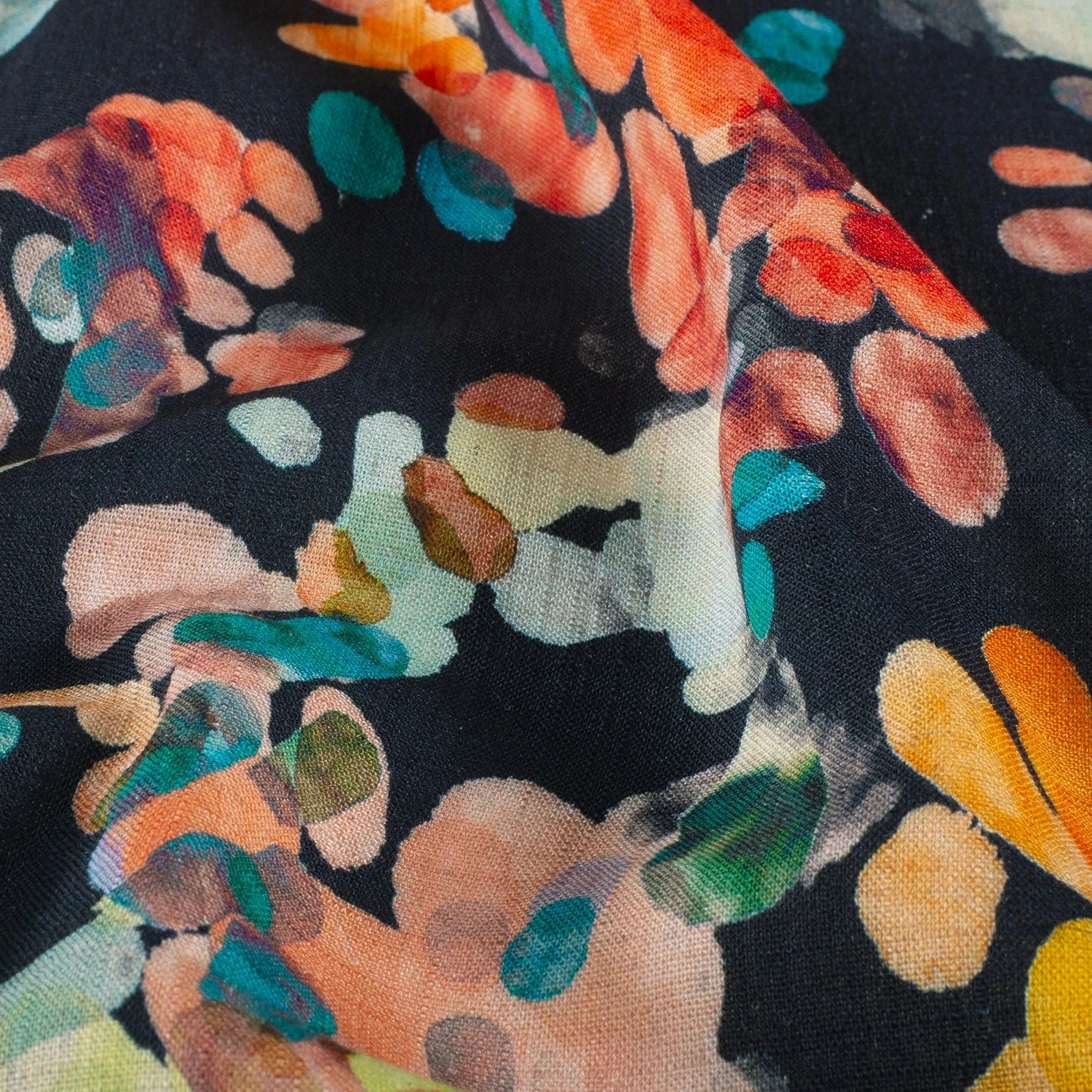 VISCOSE LIN CHAINE ET TRAME TISSU IMPRIMÉ ABSTRAIT BLEU MARINE #3 - My Little Coupon