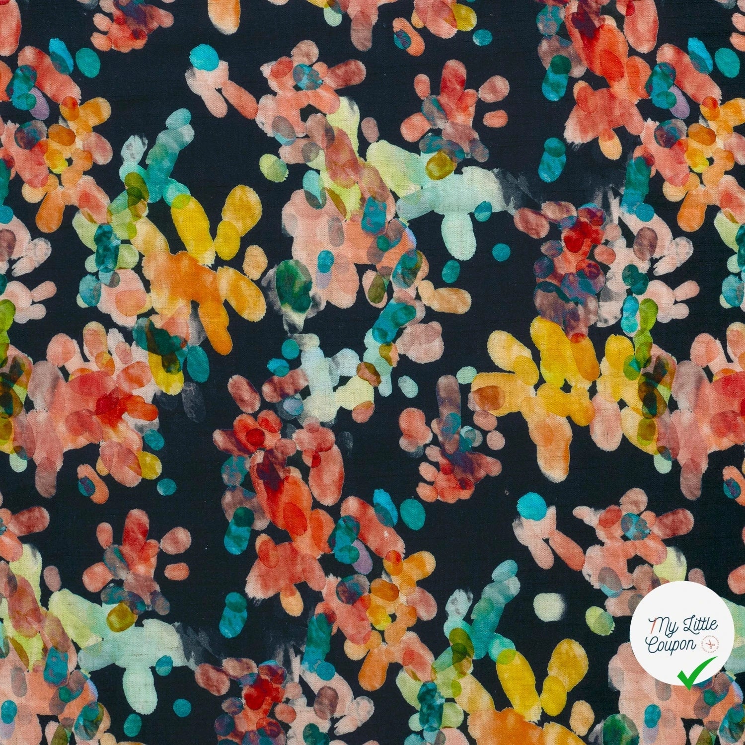 VISCOSE LIN CHAINE ET TRAME TISSU IMPRIMÉ ABSTRAIT BLEU MARINE #3 - My Little Coupon