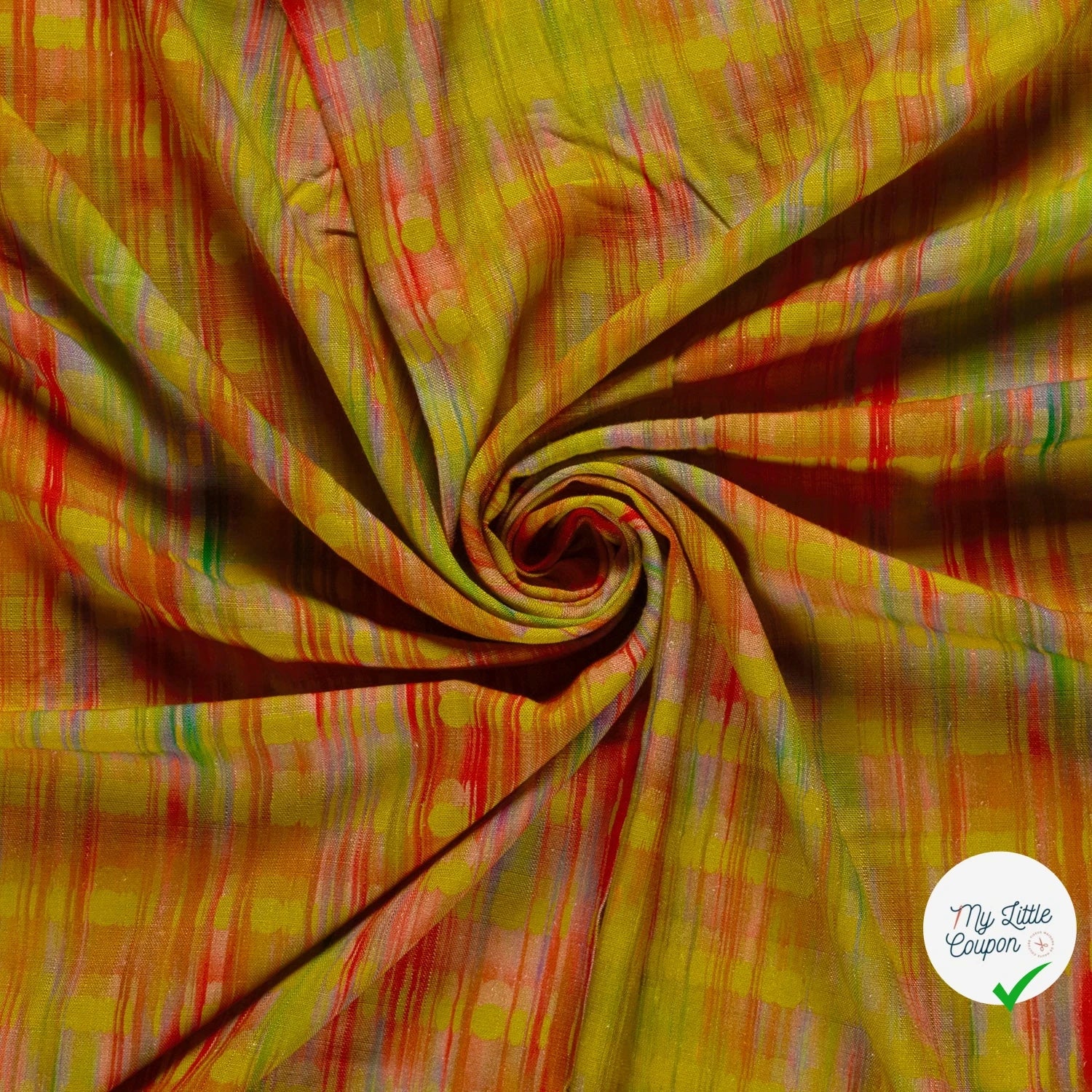 VISCOSE LIN CHAINE ET TRAME TISSU IMPRIMÉ ABSTRAIT VERT CITRON - My Little Coupon