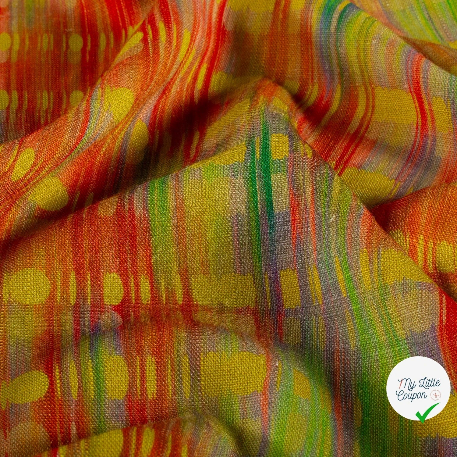 VISCOSE LIN CHAINE ET TRAME TISSU IMPRIMÉ ABSTRAIT VERT CITRON - My Little Coupon