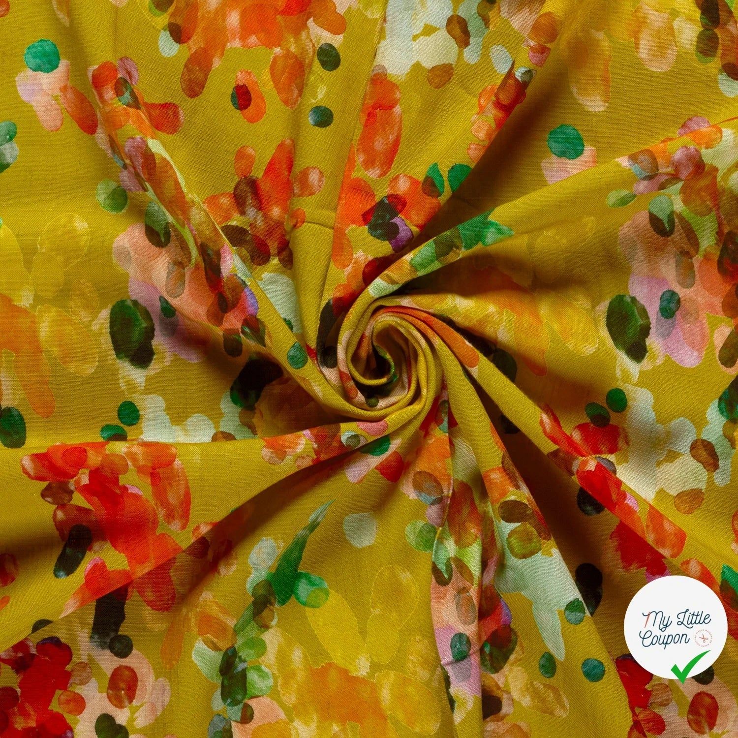 VISCOSE LIN CHAINE ET TRAME TISSU IMPRIMÉ ABSTRAIT VERT CITRON #2 - My Little Coupon
