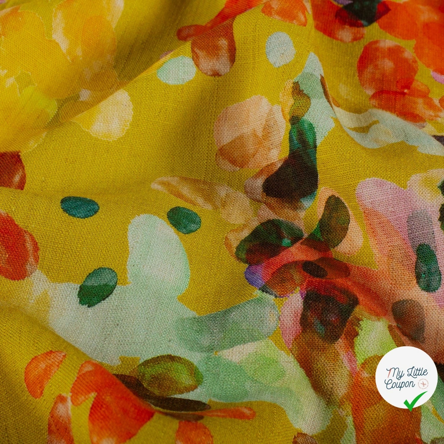 VISCOSE LIN CHAINE ET TRAME TISSU IMPRIMÉ ABSTRAIT VERT CITRON #2 - My Little Coupon