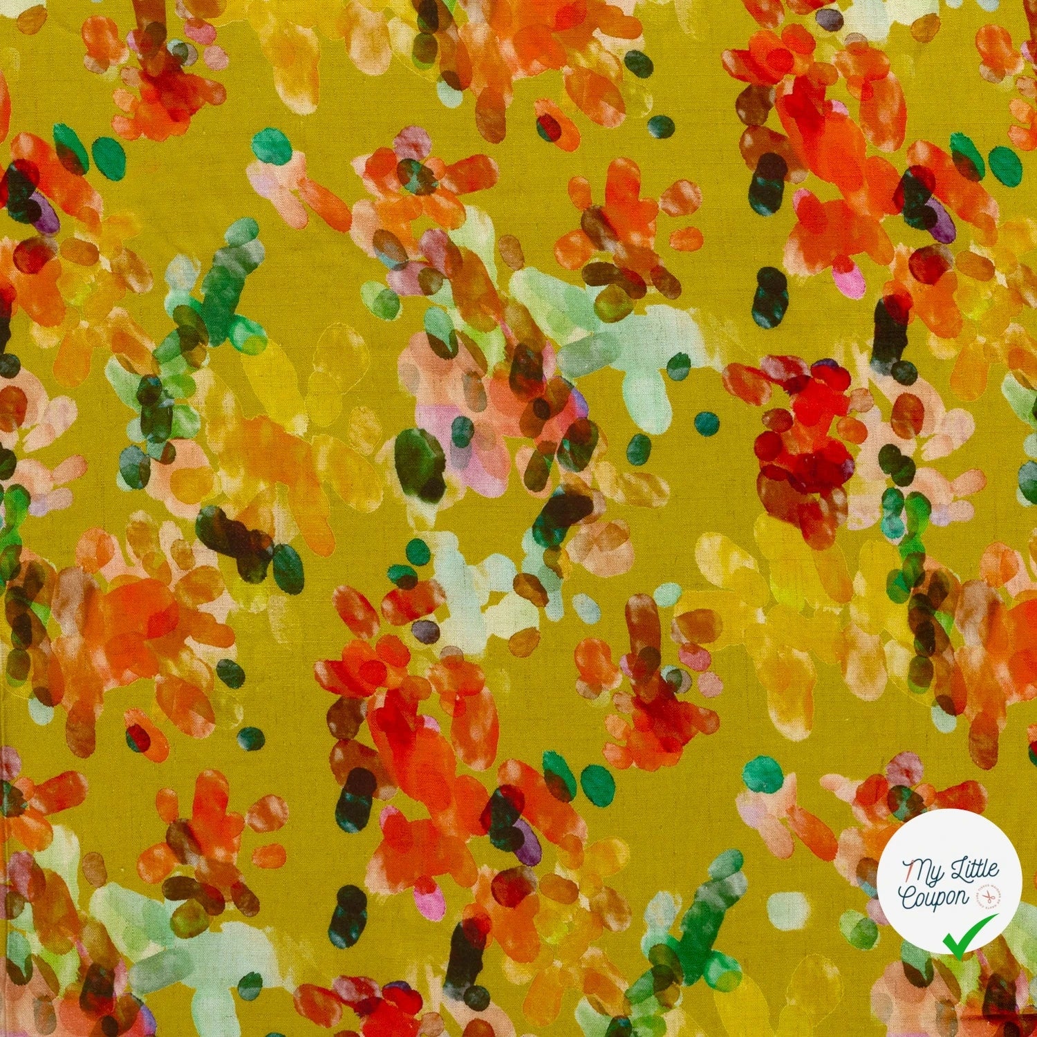 VISCOSE LIN CHAINE ET TRAME TISSU IMPRIMÉ ABSTRAIT VERT CITRON #2 - My Little Coupon