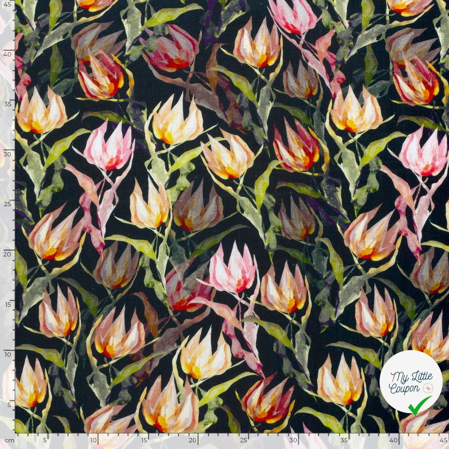 VISCOSE LIN CHAINE ET TRAME TISSU IMPRIMÉ FLEURS BLEU MARINE - My Little Coupon