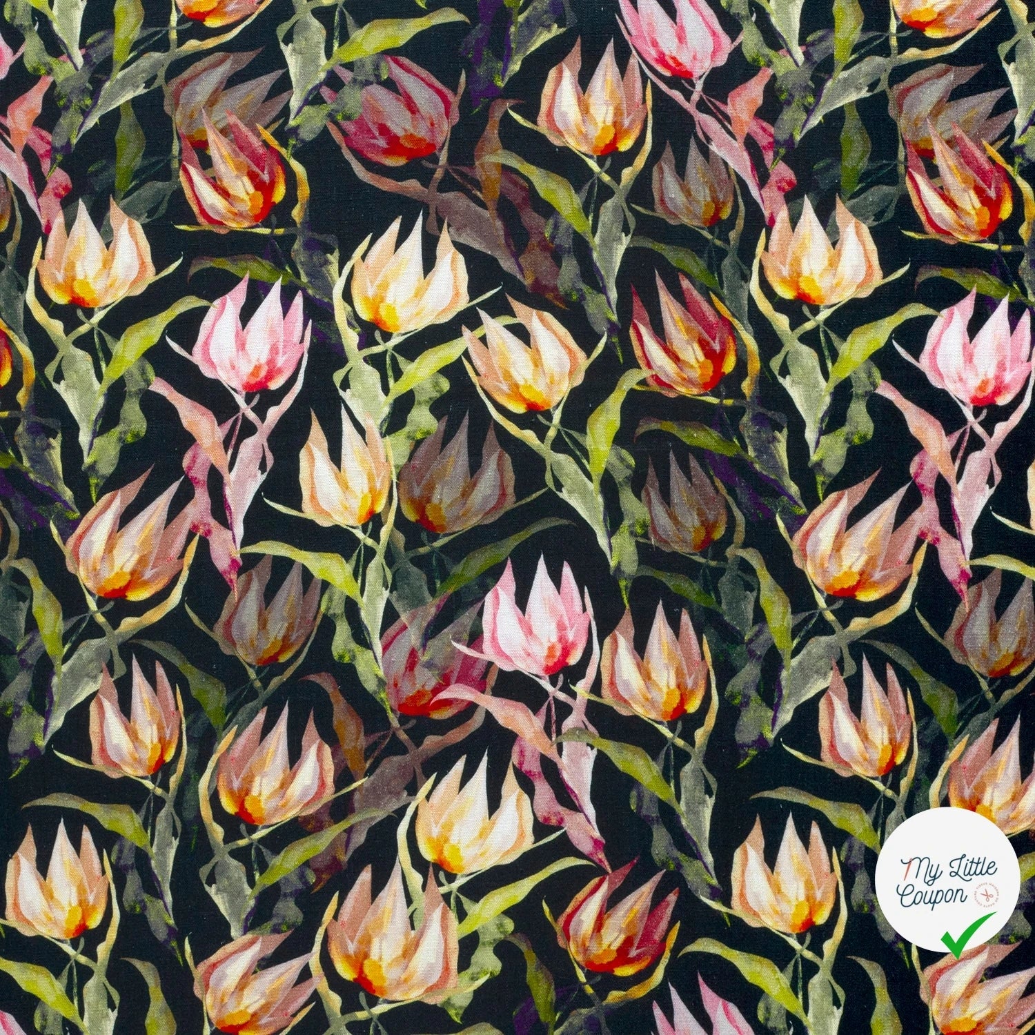 VISCOSE LIN CHAINE ET TRAME TISSU IMPRIMÉ FLEURS BLEU MARINE - My Little Coupon