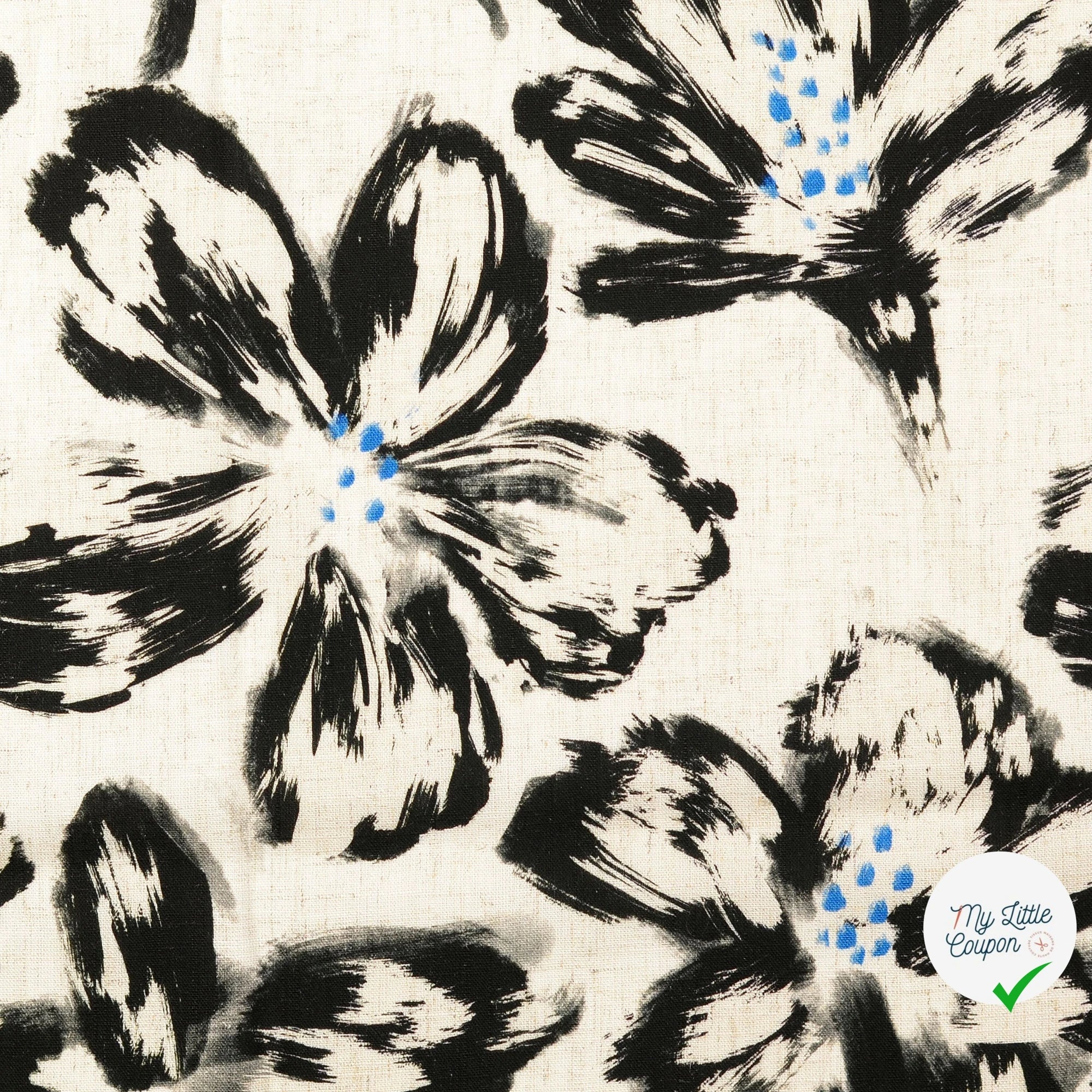 VISCOSE LIN TISSU FLEURS NOIRS - My Little Coupon