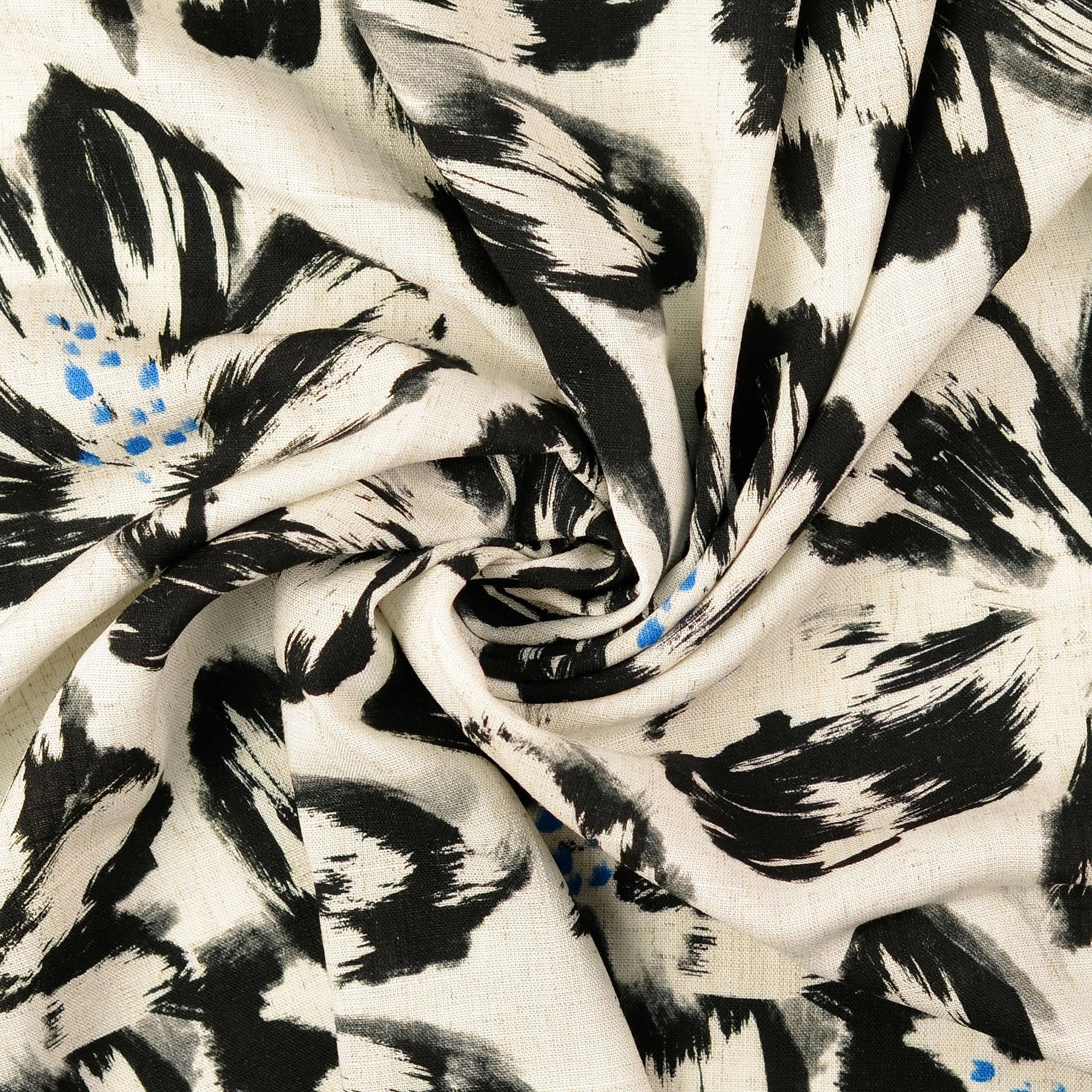 VISCOSE LIN TISSU FLEURS NOIRS - My Little Coupon