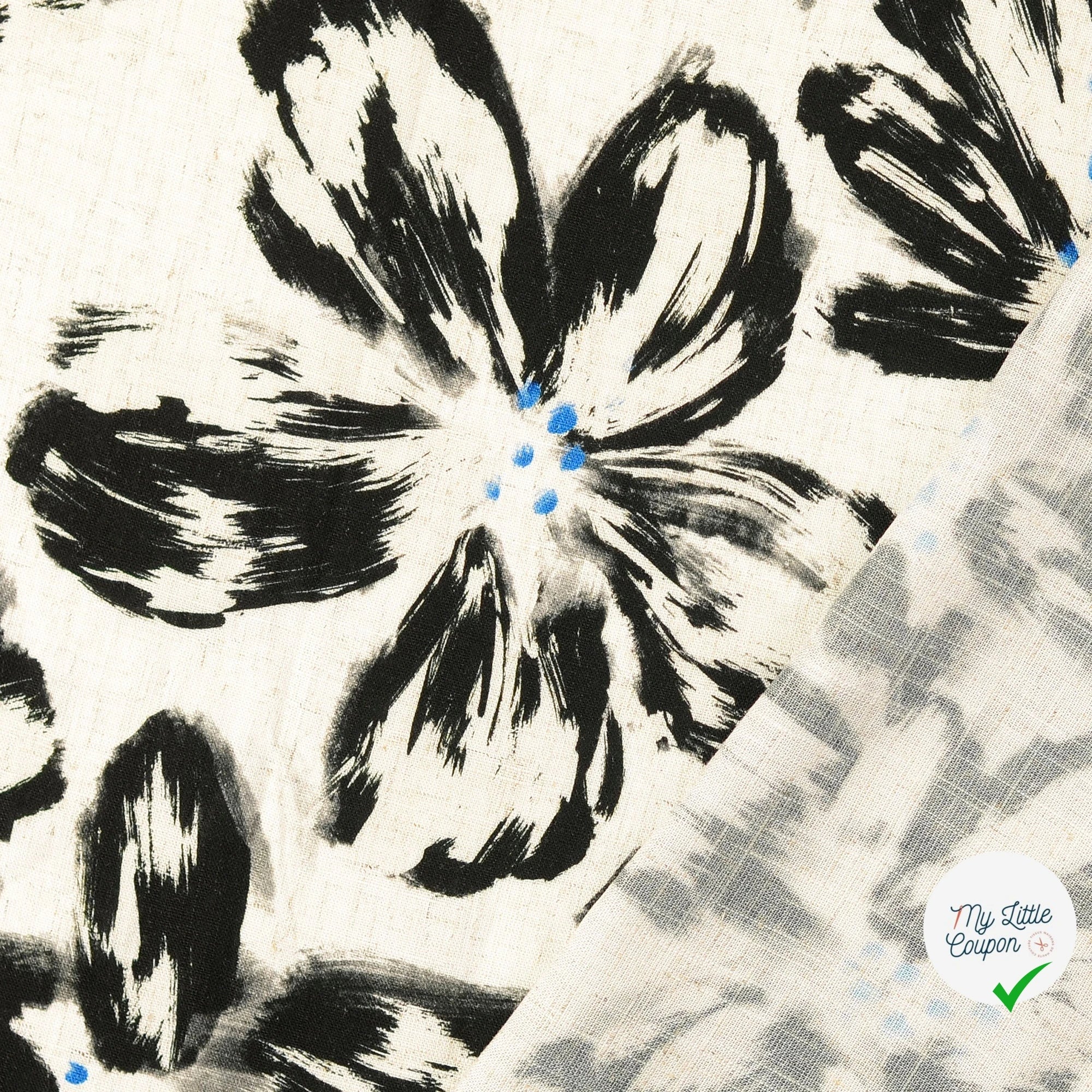 VISCOSE LIN TISSU FLEURS NOIRS - My Little Coupon