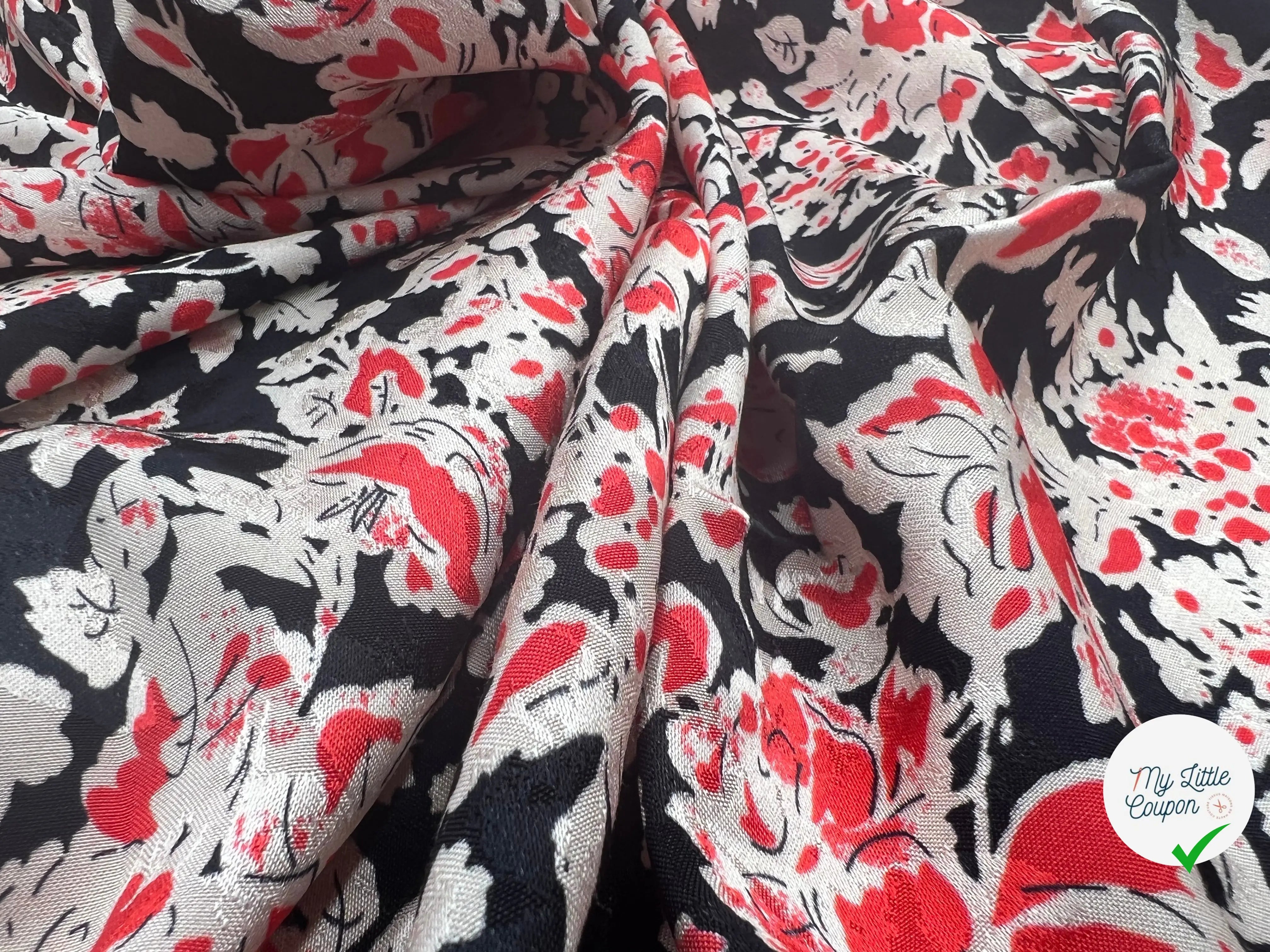 VISCOSE PARADIS DE FLEURS JAPONISANT FOND NOIR- coupon de tissu de 1 mètre 70 (dernier coupon 🚨) - My Little Coupon - tissu - coudre