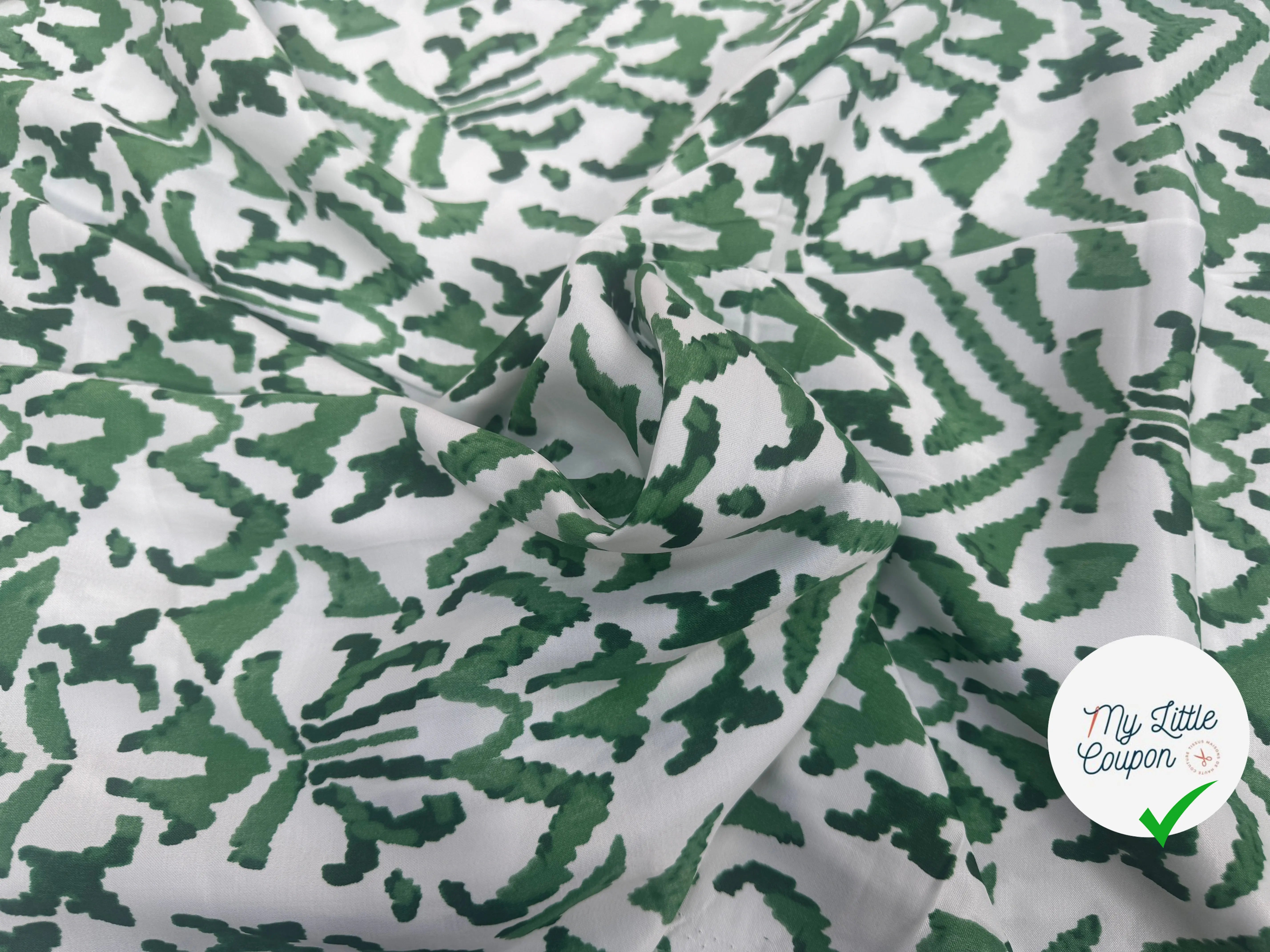 VISCOSE SATIN TISSU IMPRIMÉ TACHES VERT - My Little Coupon