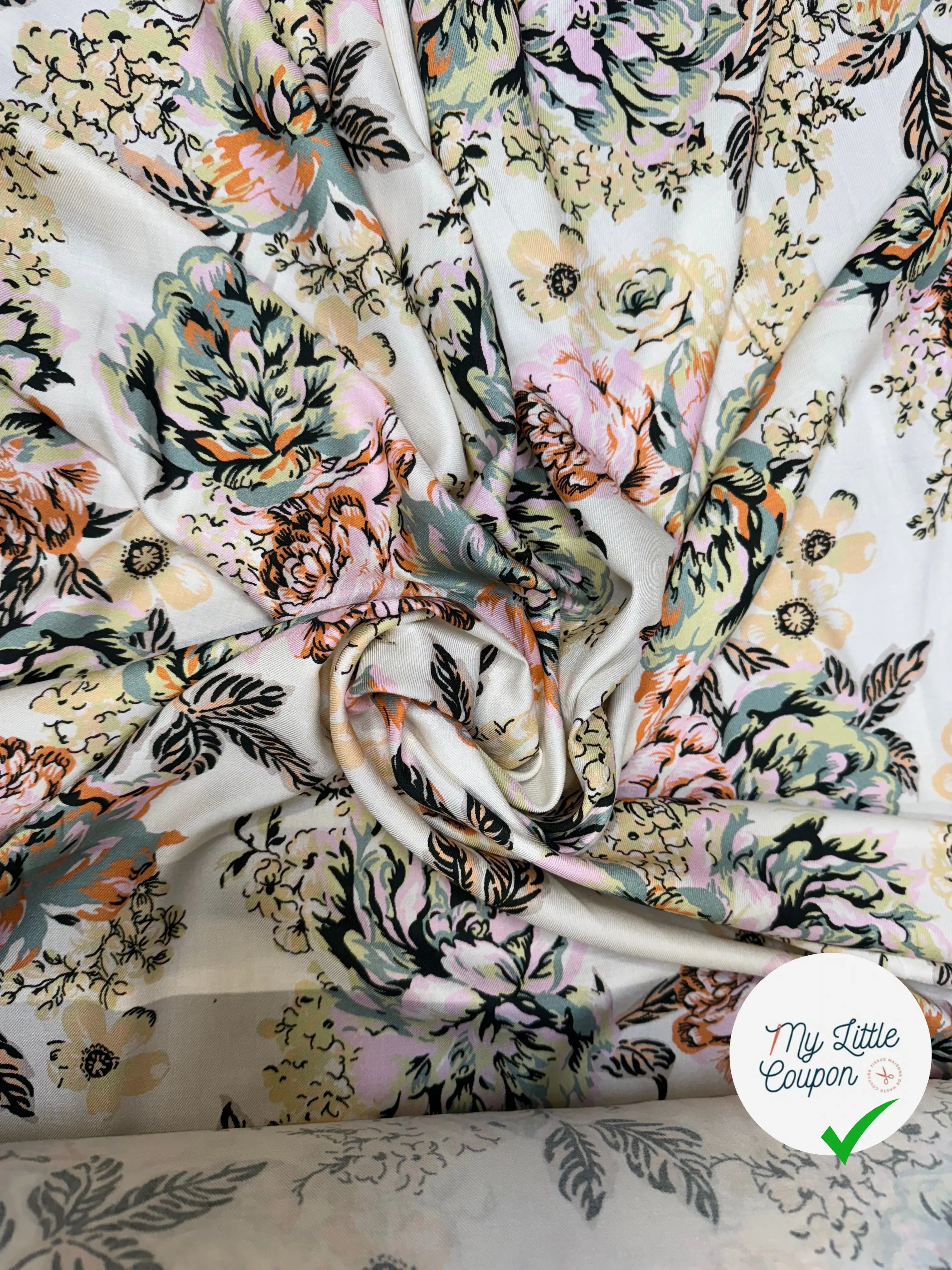 VISCOSE SERGÉE IMPRIMÉE PRINTEMPS LÉGÈREMENT SATINÉ - My Little Coupon