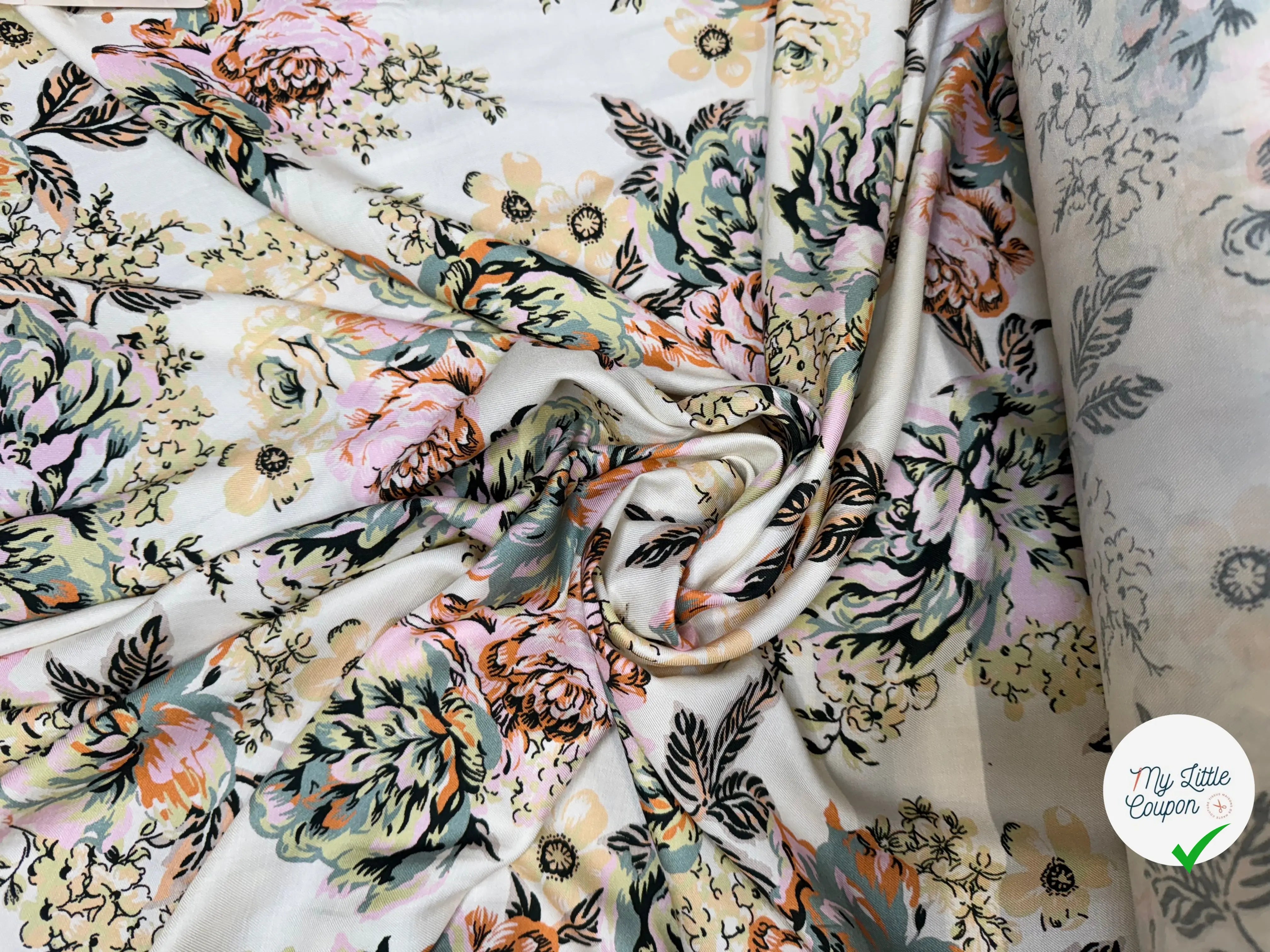 VISCOSE SERGÉE IMPRIMÉE PRINTEMPS LÉGÈREMENT SATINÉ - My Little Coupon